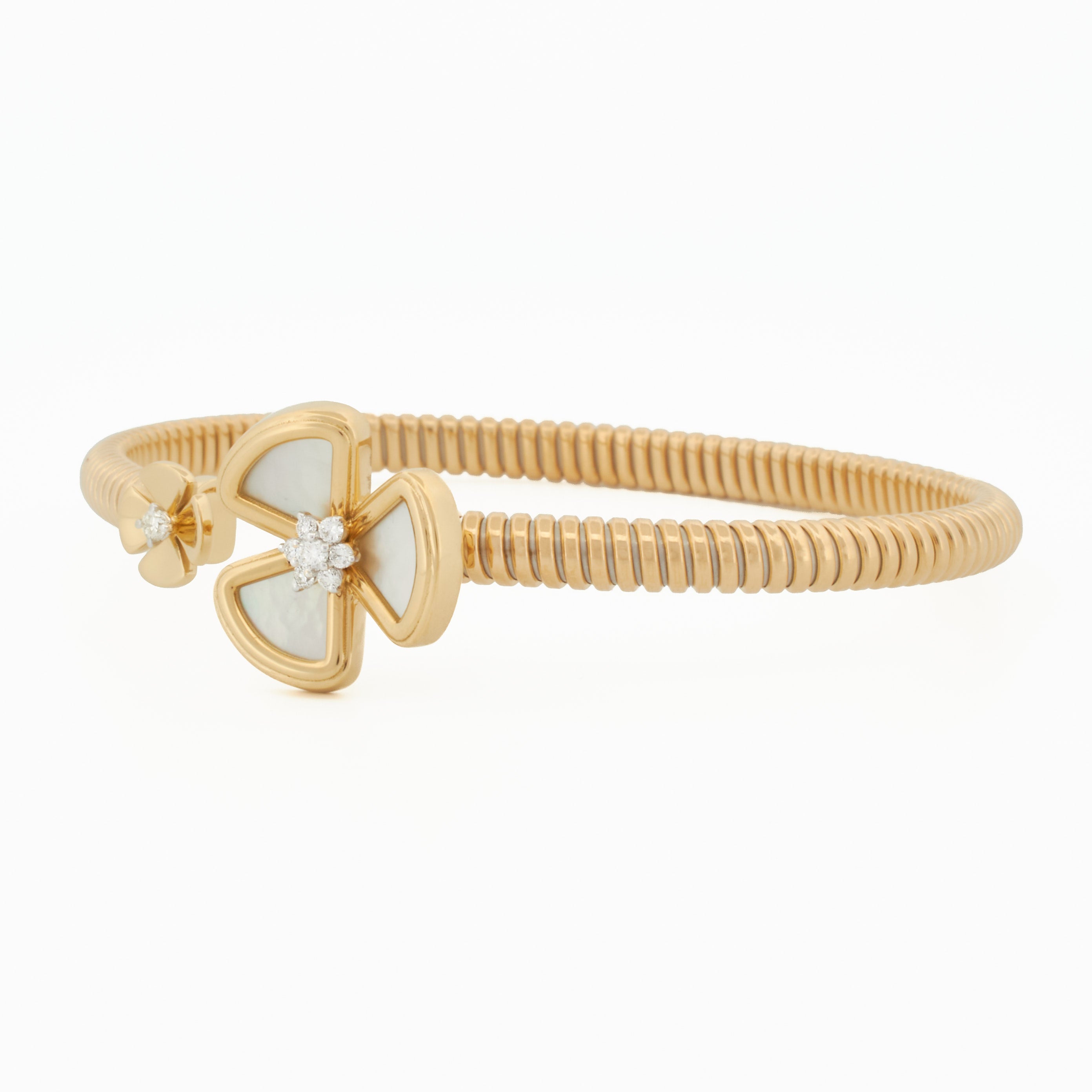 Tubogas Bangle with Three Leaf Mother-of-Pearl and Diamond Accents