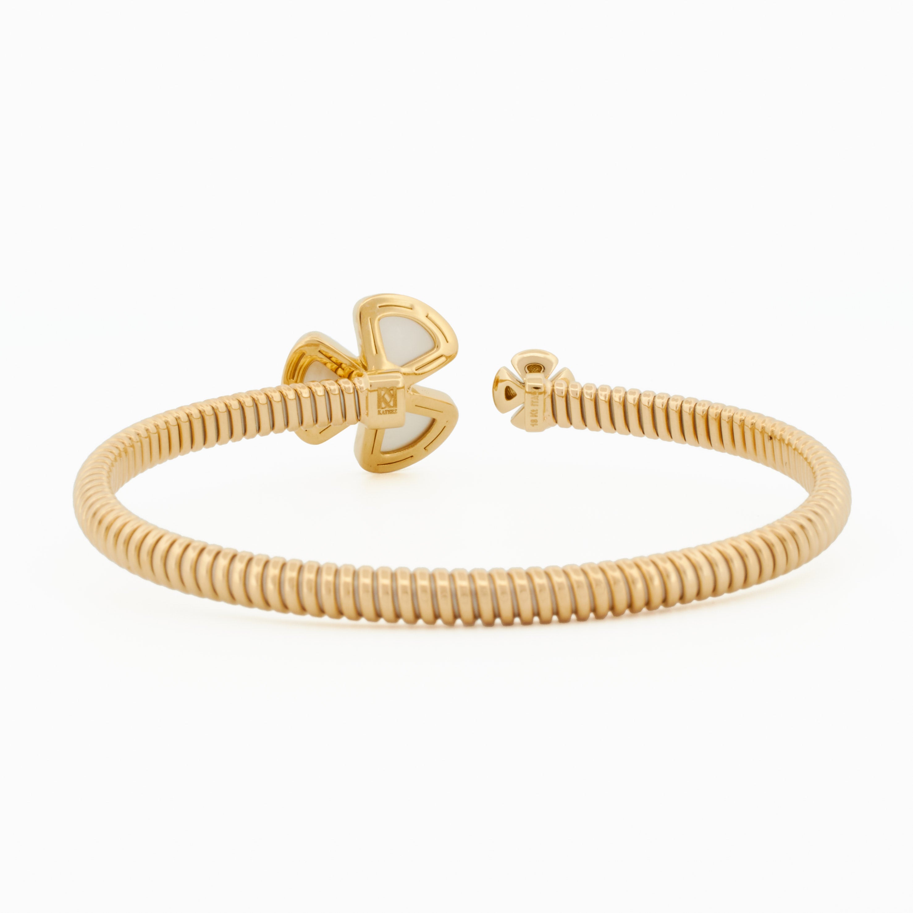 Tubogas Bangle with Three Leaf Mother-of-Pearl and Diamond Accents
