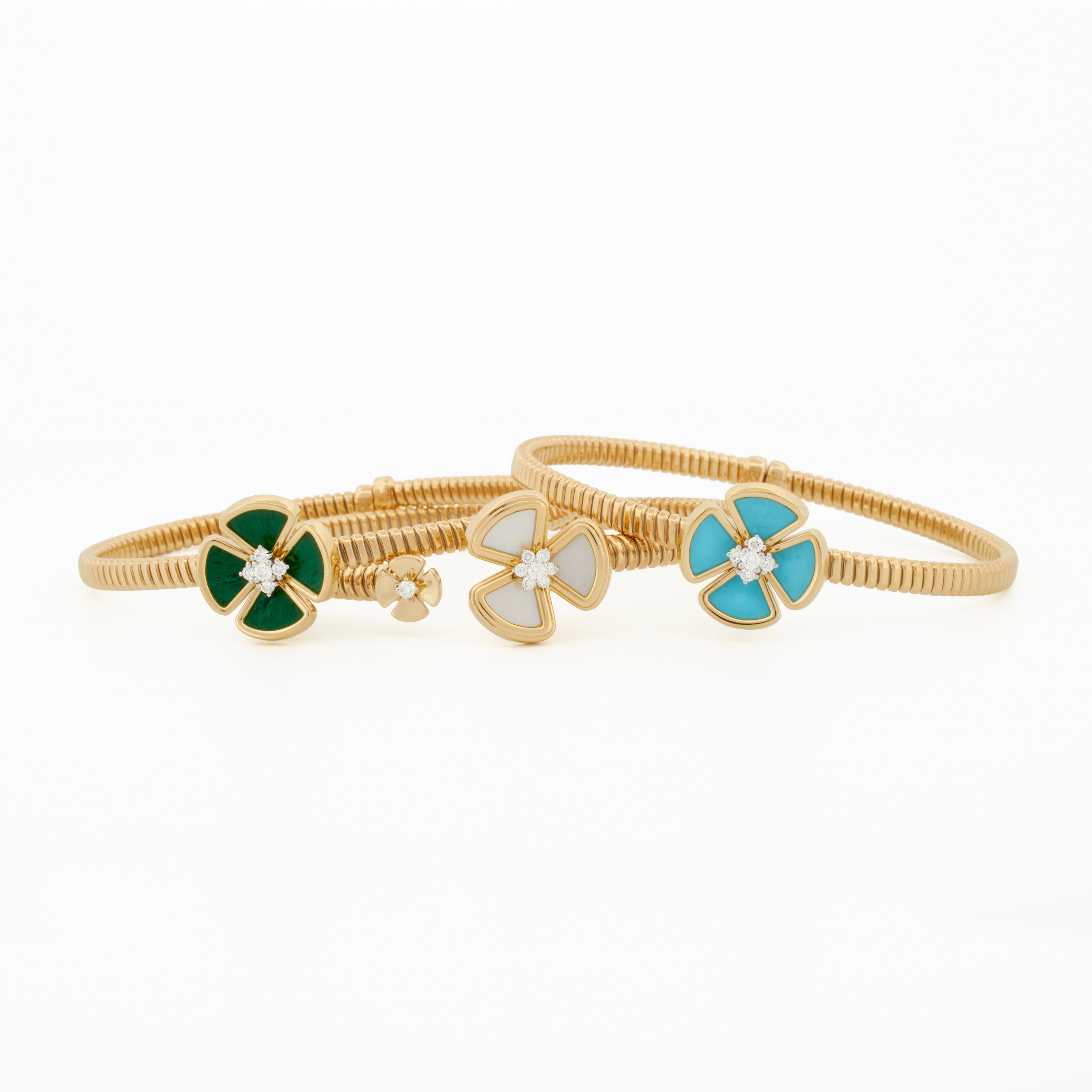 Tubogas Bangle with Three Leaf Mother-of-Pearl and Diamond Accents
