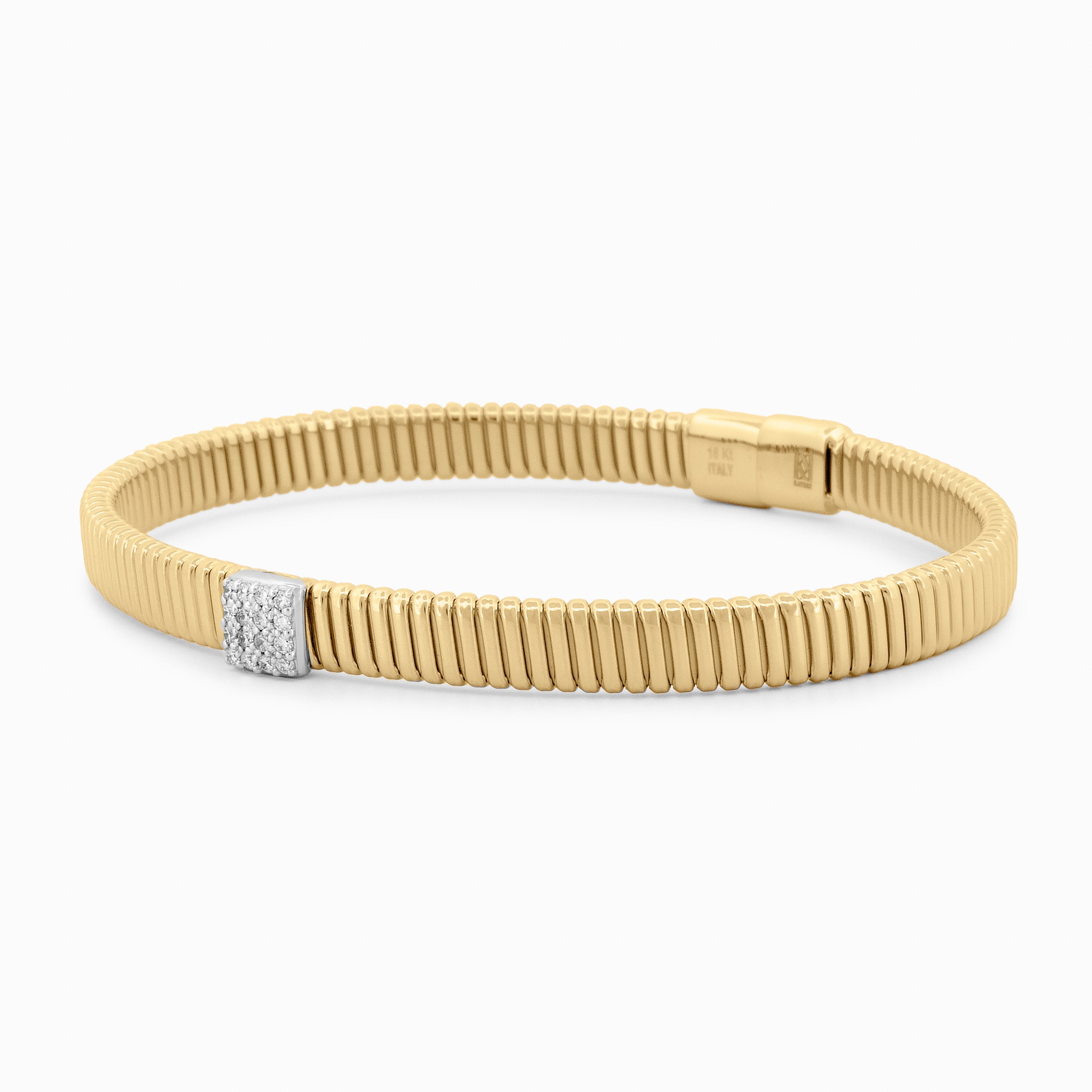 Gold Tubogas Cuff with Square Diamond Pavé