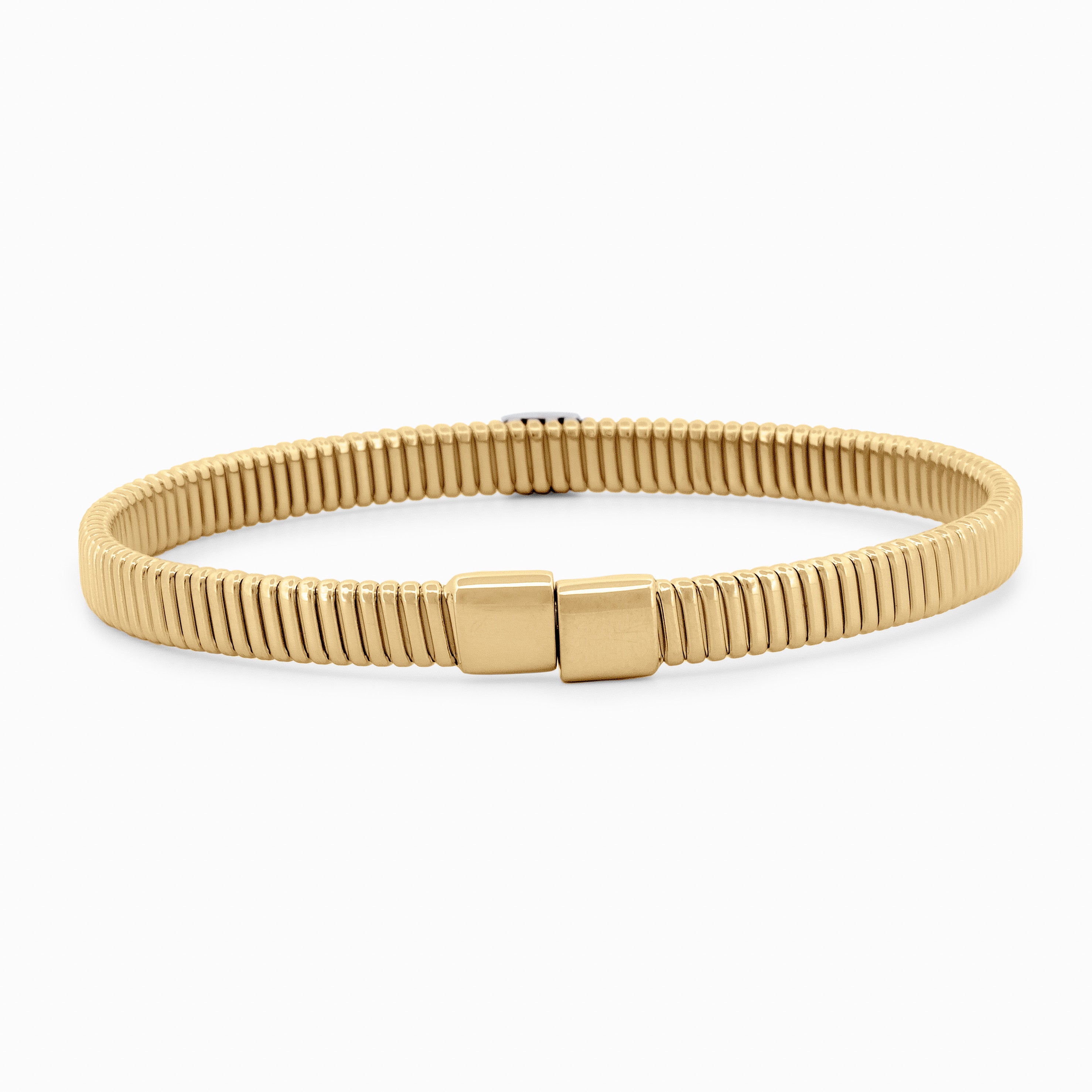 Gold Tubogas Cuff with Square Diamond Pavé