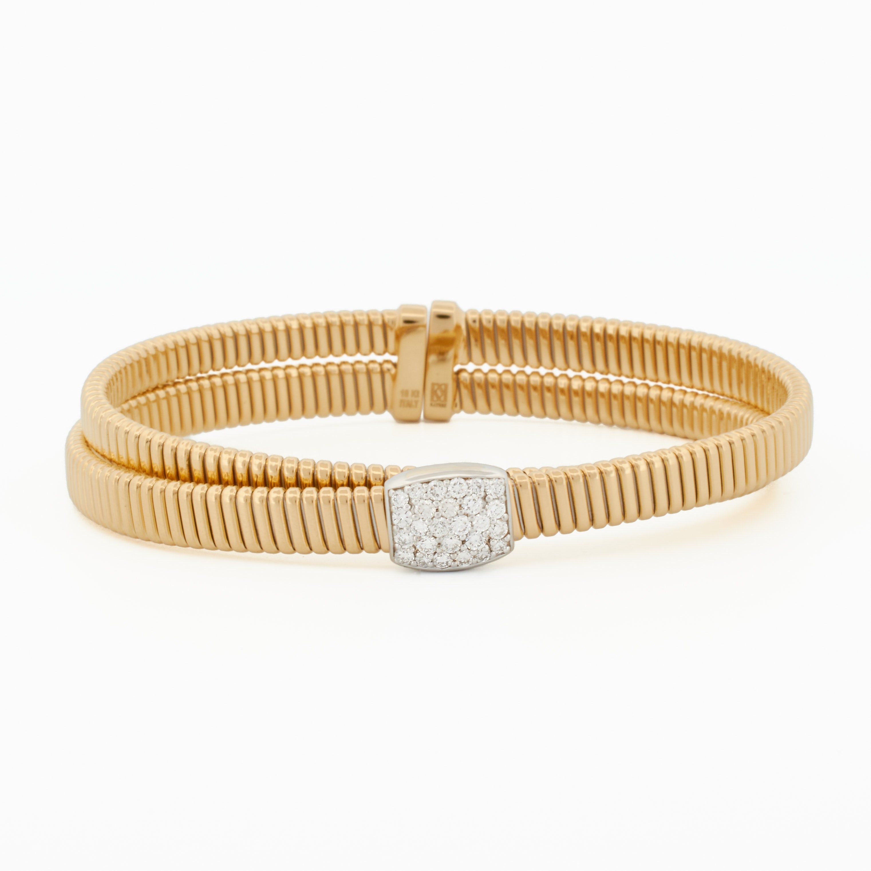 Double Tubogas Cuff Bracelet with Diamond Pavé Centerpiece