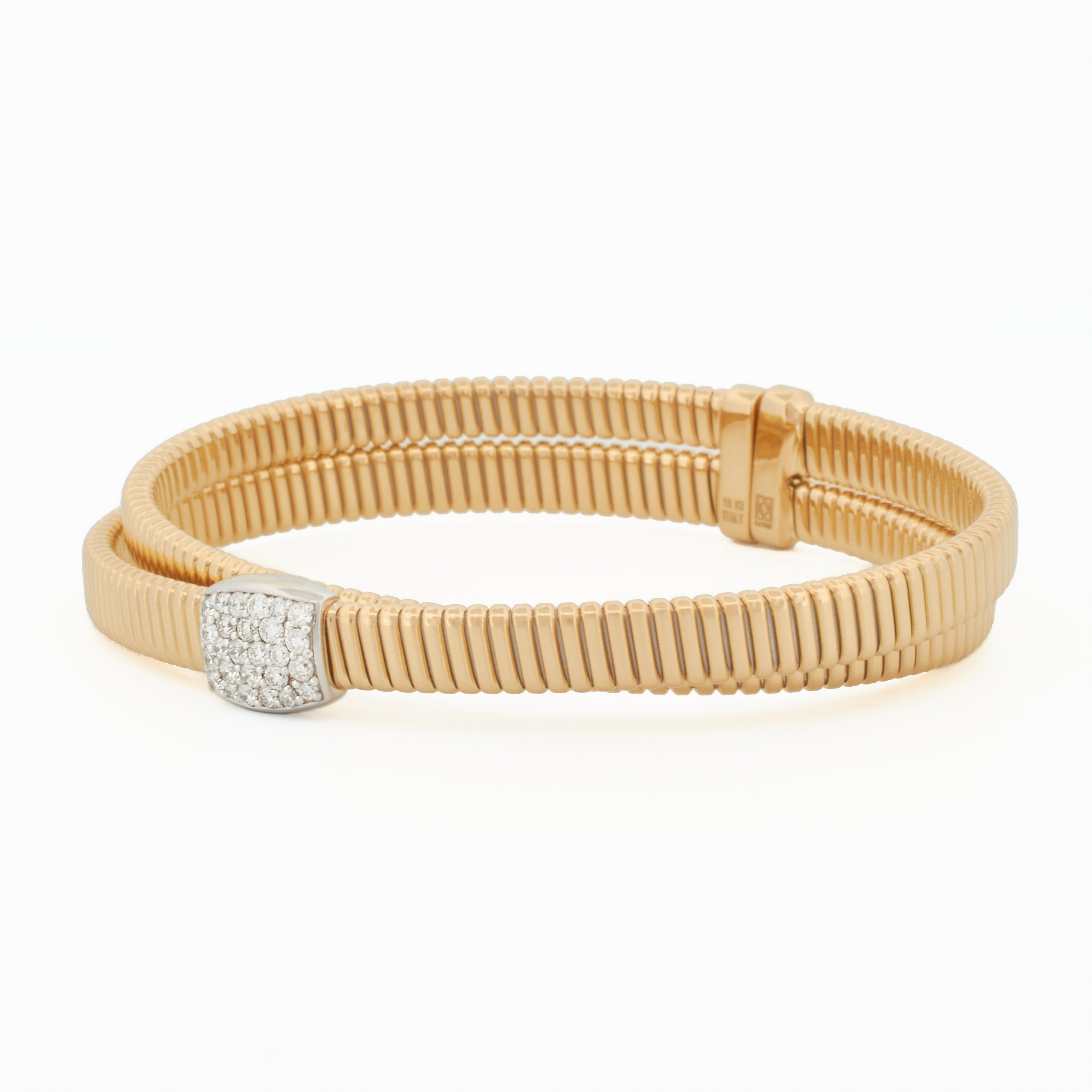 Double Tubogas Cuff Bracelet with Diamond Pavé Centerpiece