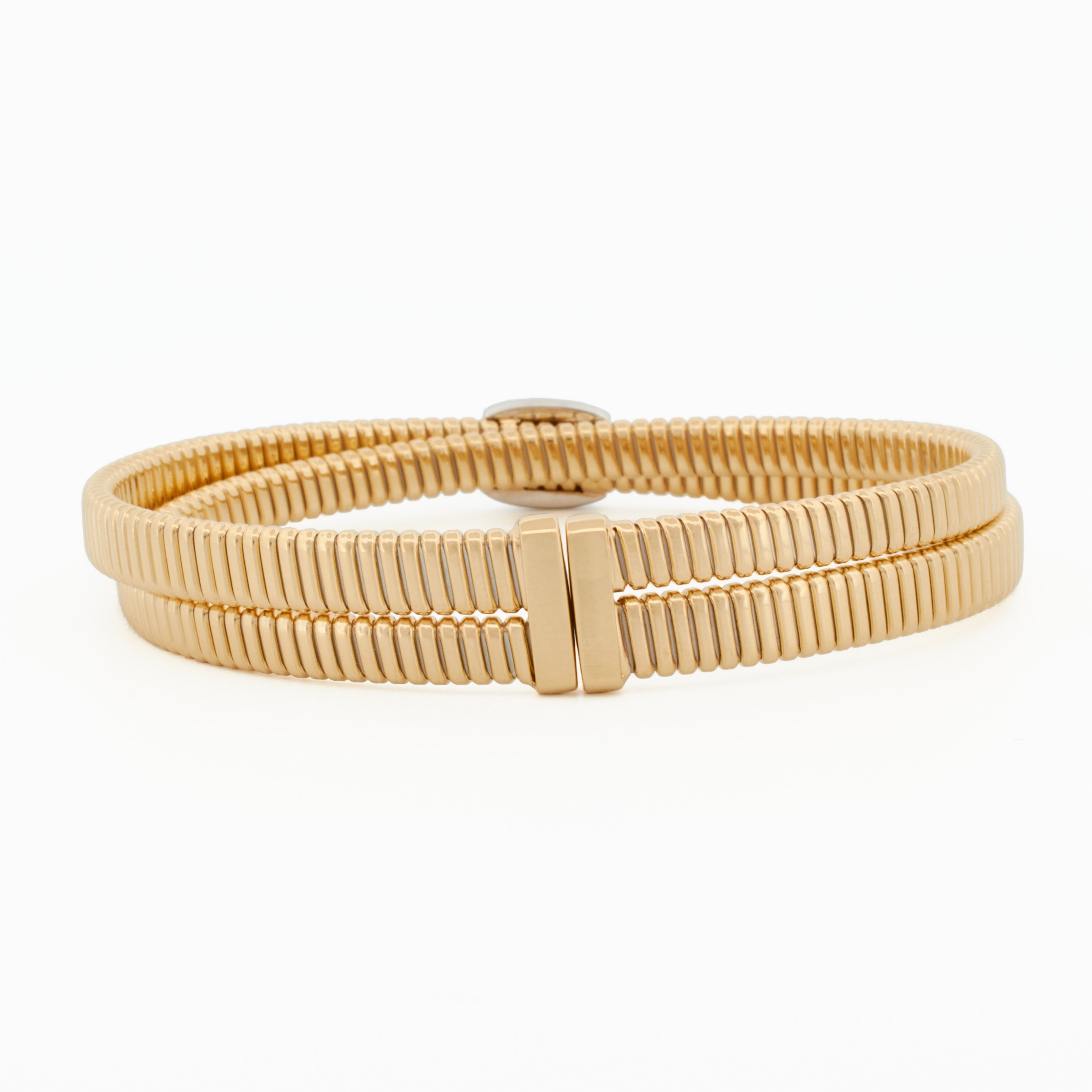 Double Tubogas Cuff Bracelet with Diamond Pavé Centerpiece