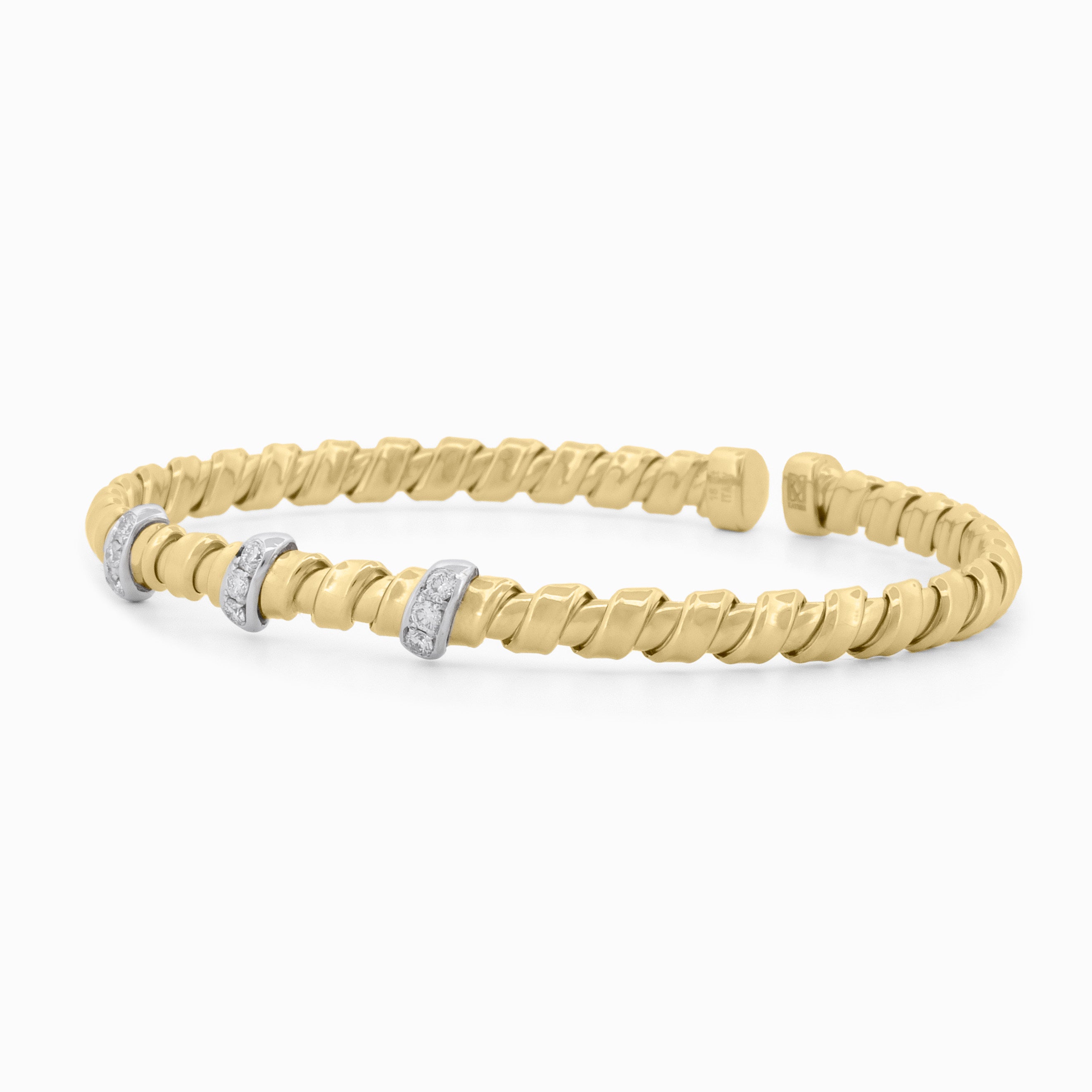 Flexible Gold Bangle with Diamond Stations