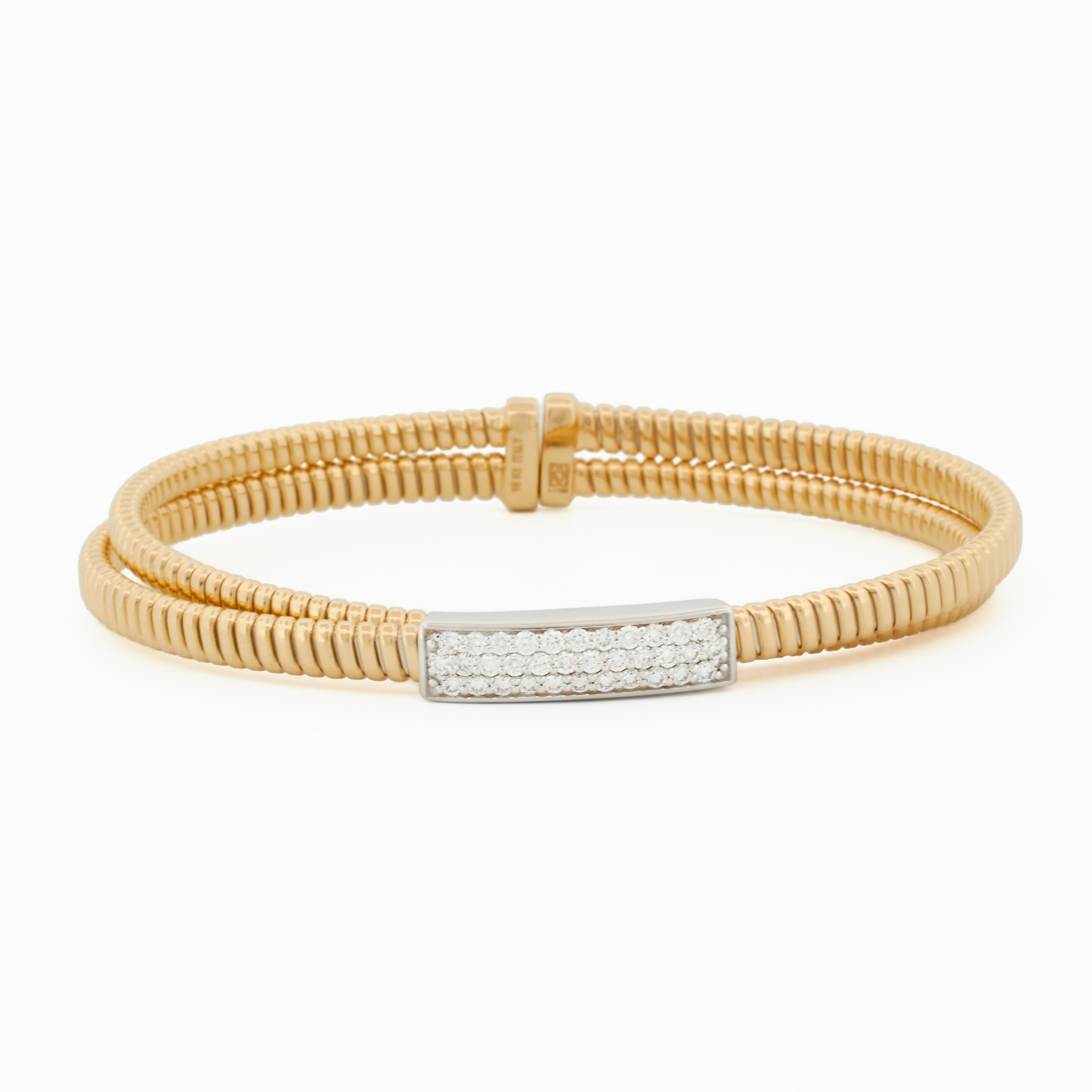 Double Tubogas Cuff Bracelet with Diamond Pavé Bar