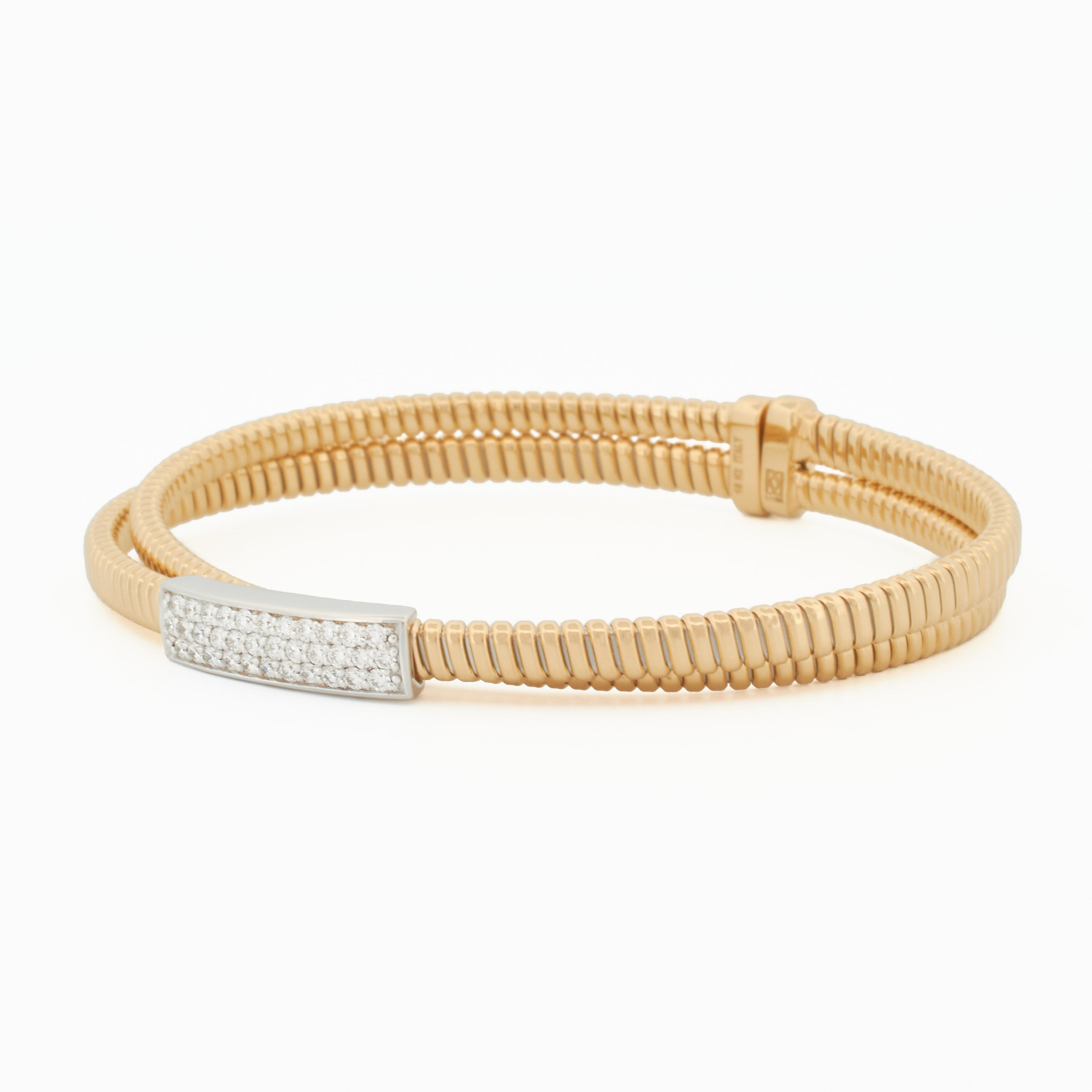 Double Tubogas Cuff Bracelet with Diamond Pavé Bar