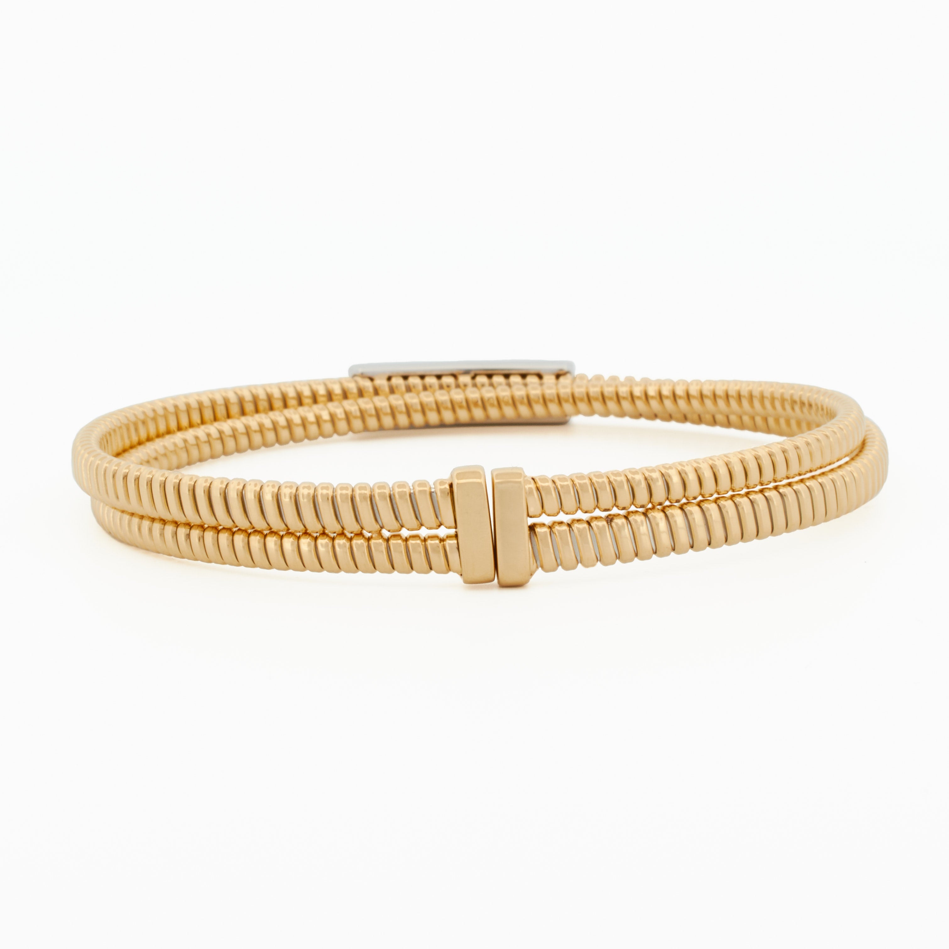 Double Tubogas Cuff Bracelet with Diamond Pavé Bar