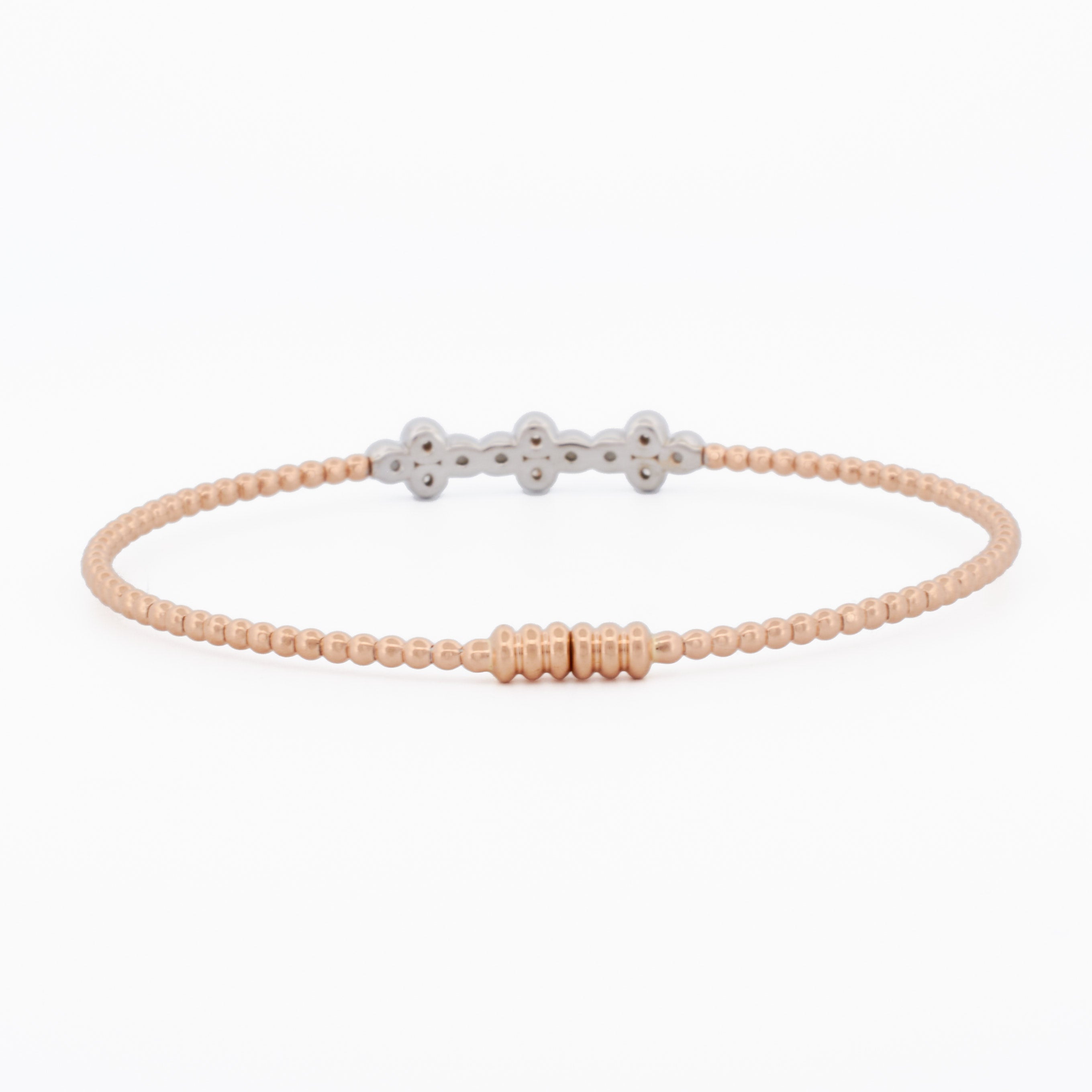 Gold Beaded Bangle with Diamond Cluster Accent