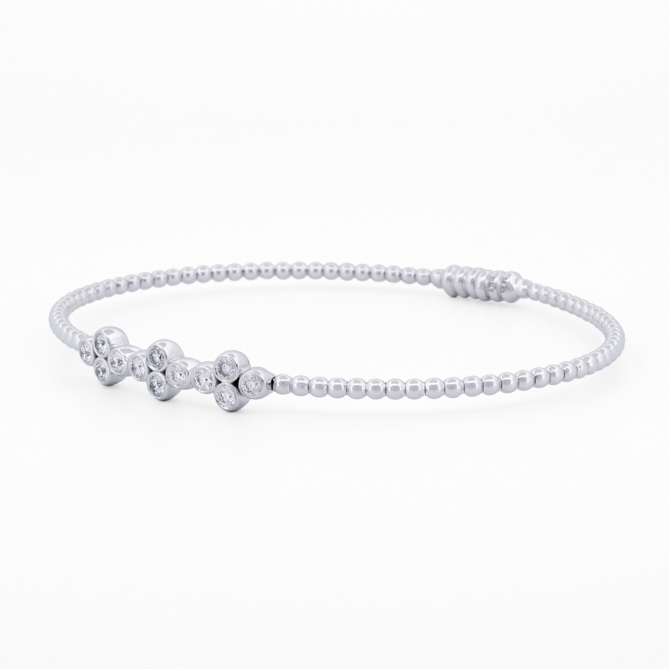 Gold Beaded Bangle with Diamond Cluster Accent
