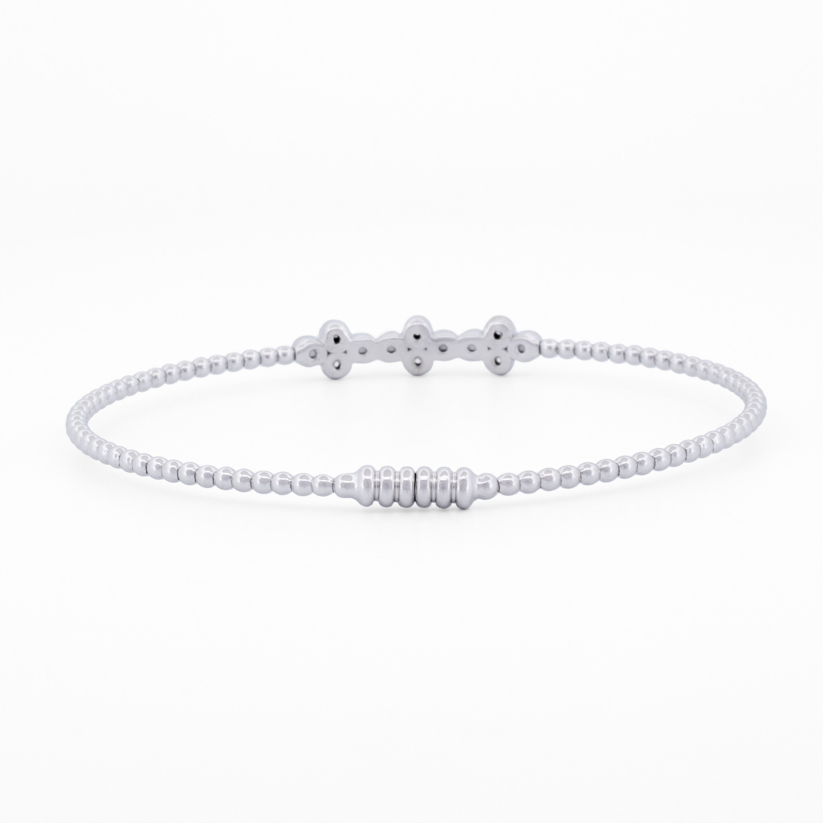 Gold Beaded Bangle with Diamond Cluster Accent