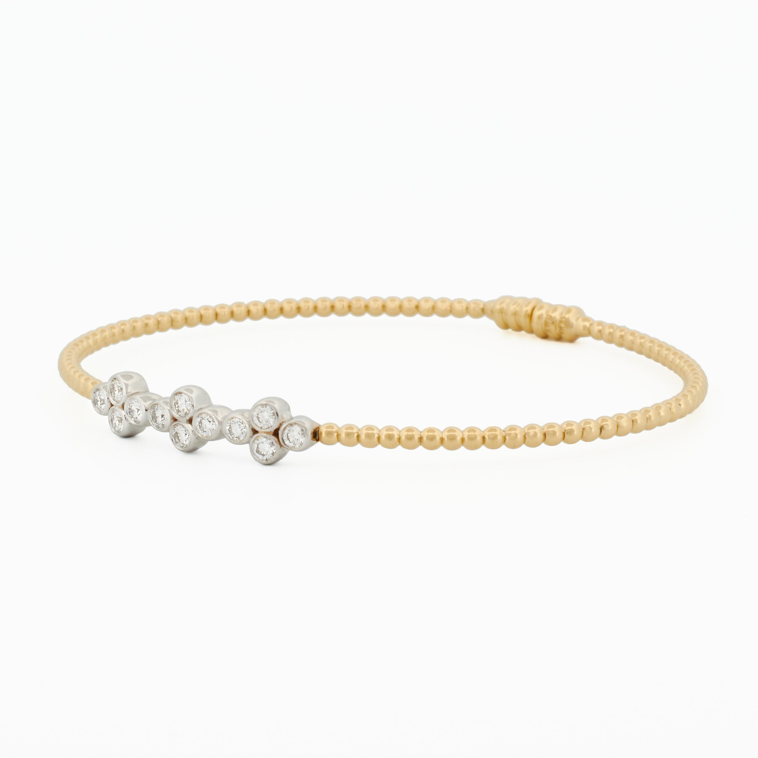 Gold Beaded Bangle with Diamond Cluster Accent