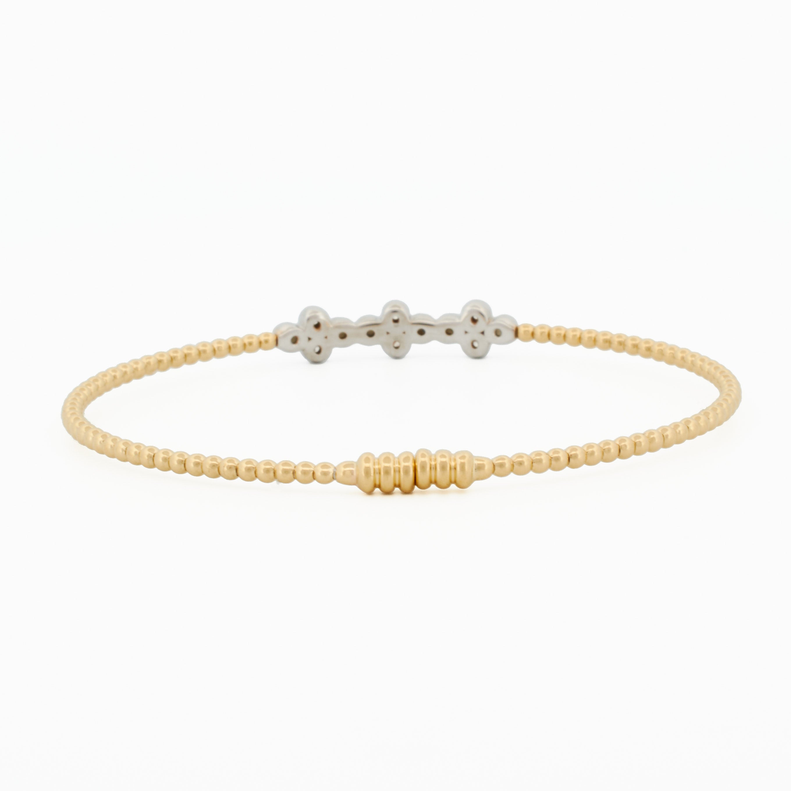 Gold Beaded Bangle with Diamond Cluster Accent
