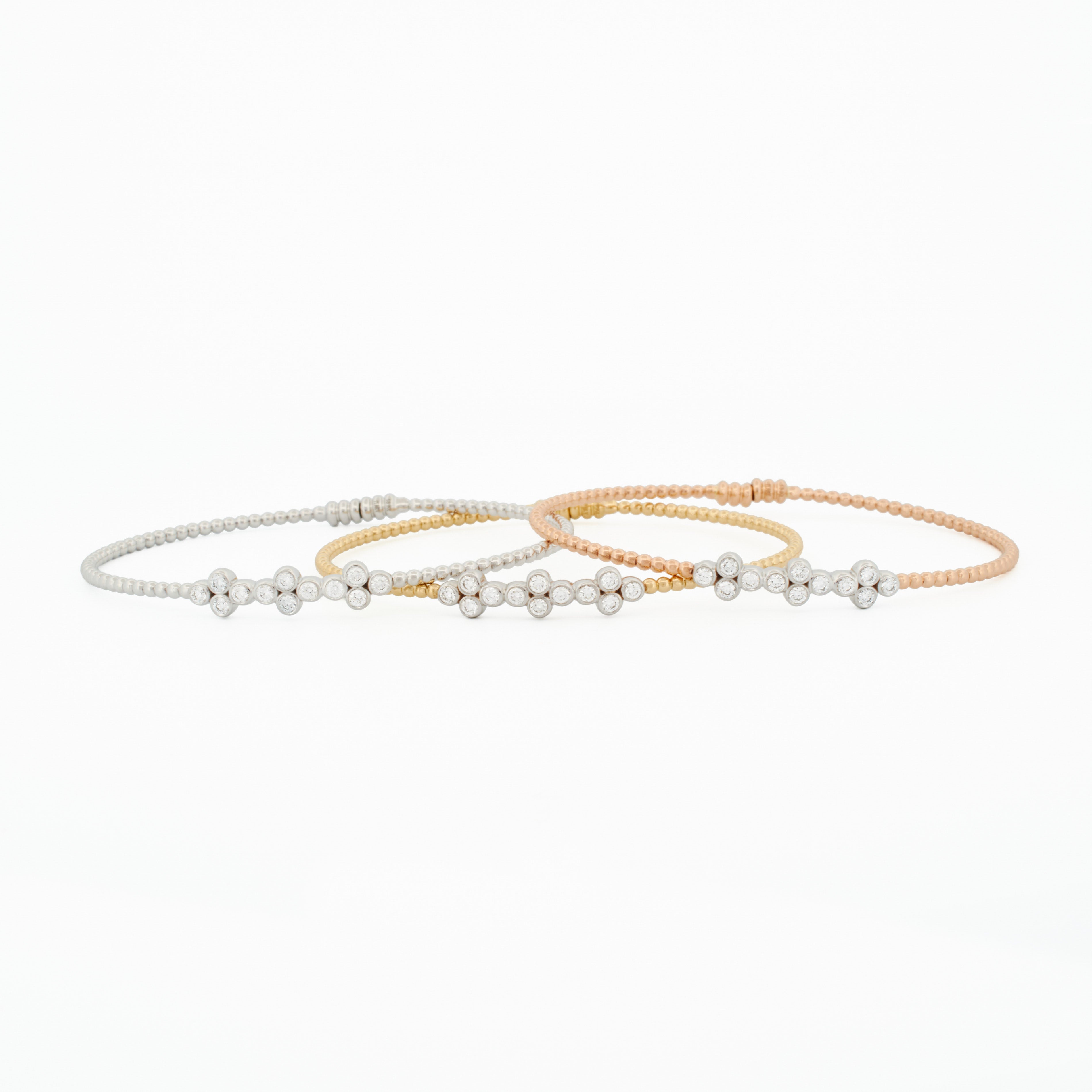 Gold Beaded Bangle with Diamond Cluster Accent