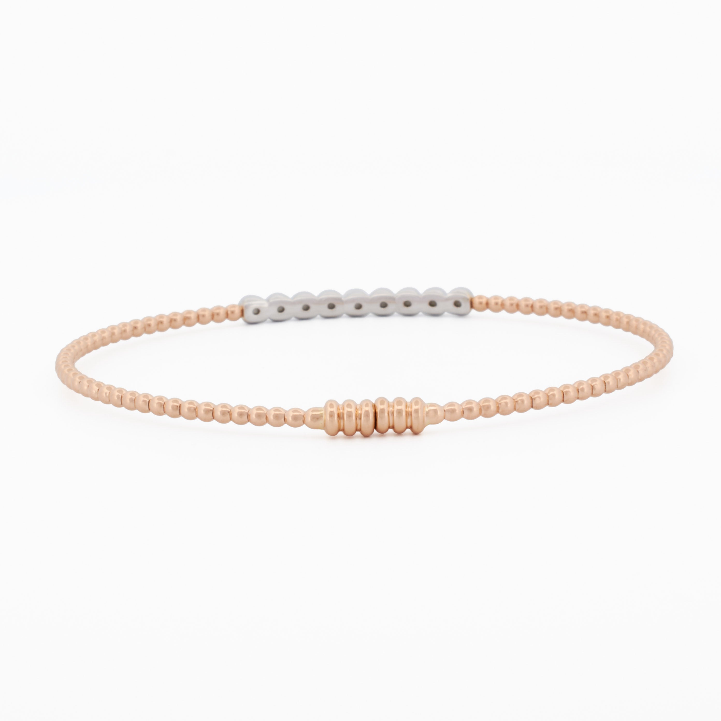 Gold Beaded Bangle with Linear Diamond Accents