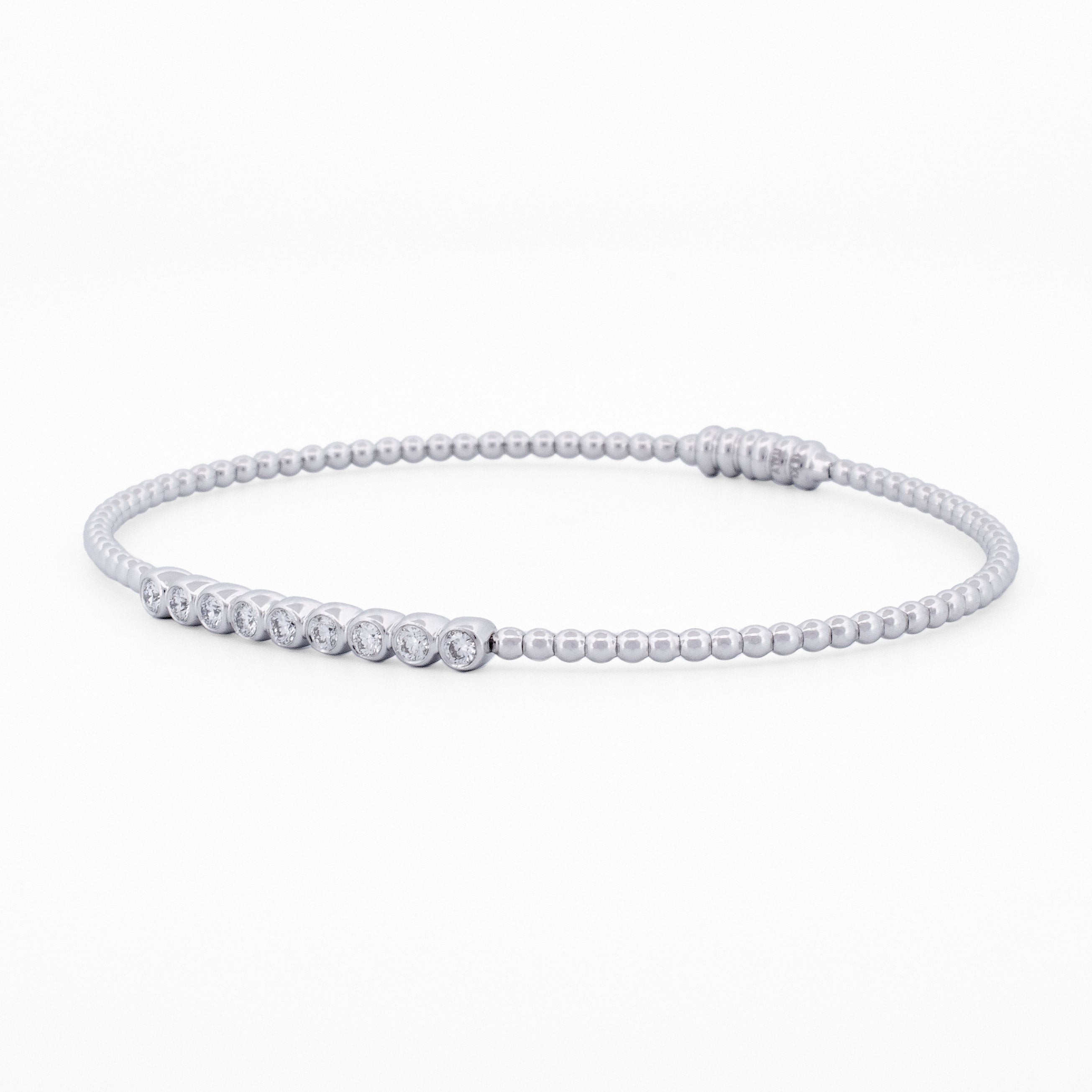 Gold Beaded Bangle with Linear Diamond Accents