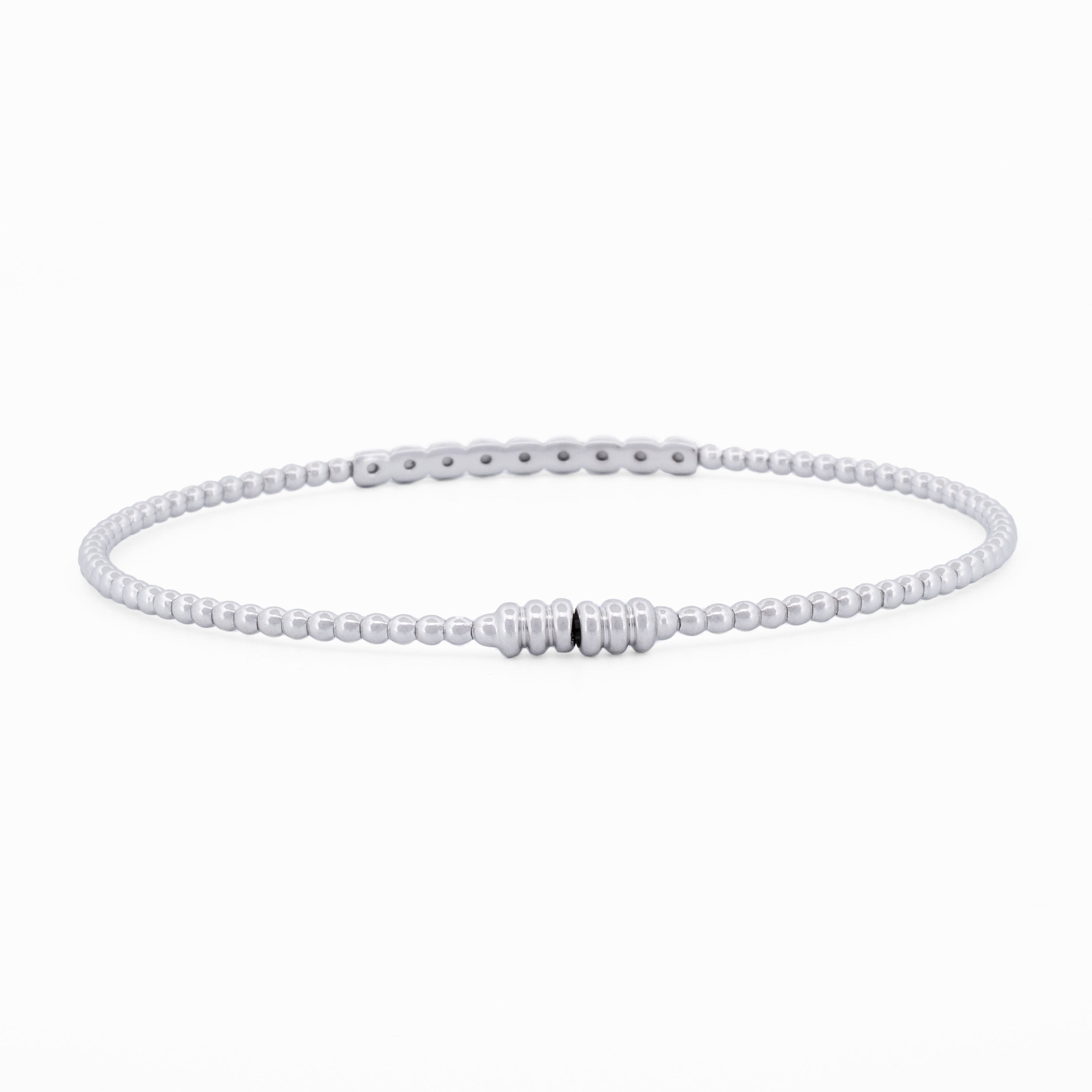 Gold Beaded Bangle with Linear Diamond Accents