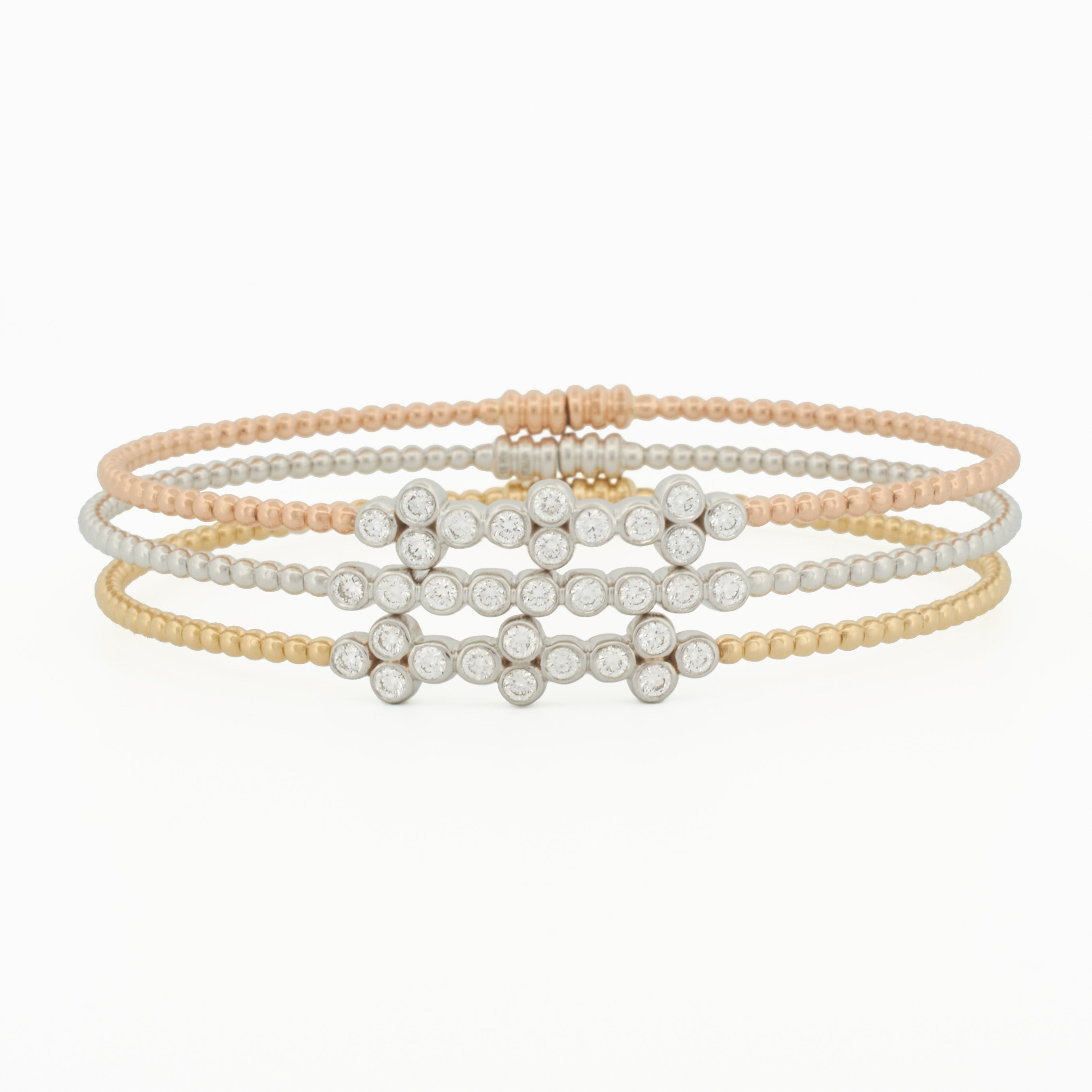Gold Beaded Bangle with Diamond Cluster Accent