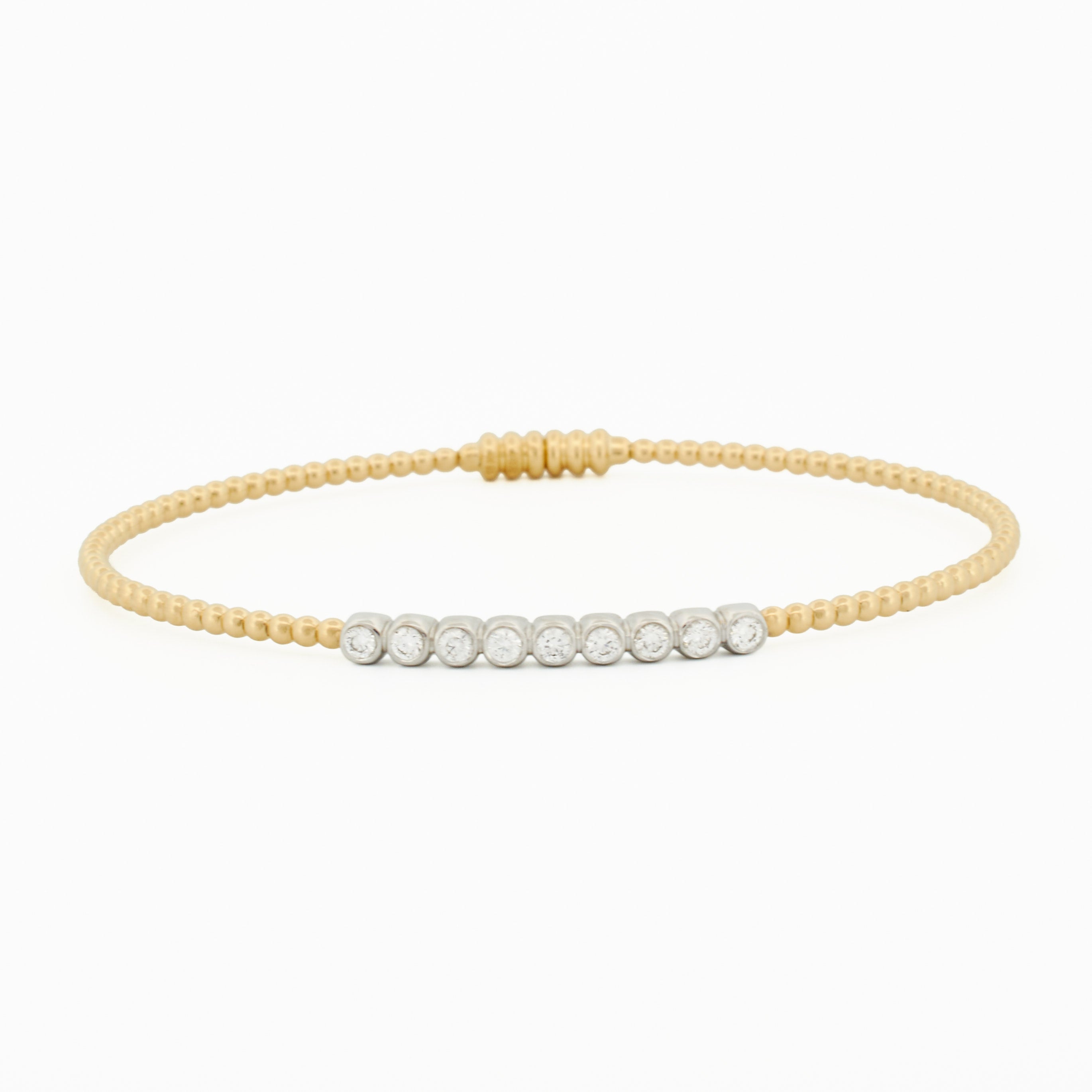 Gold Beaded Bangle with Linear Diamond Accents