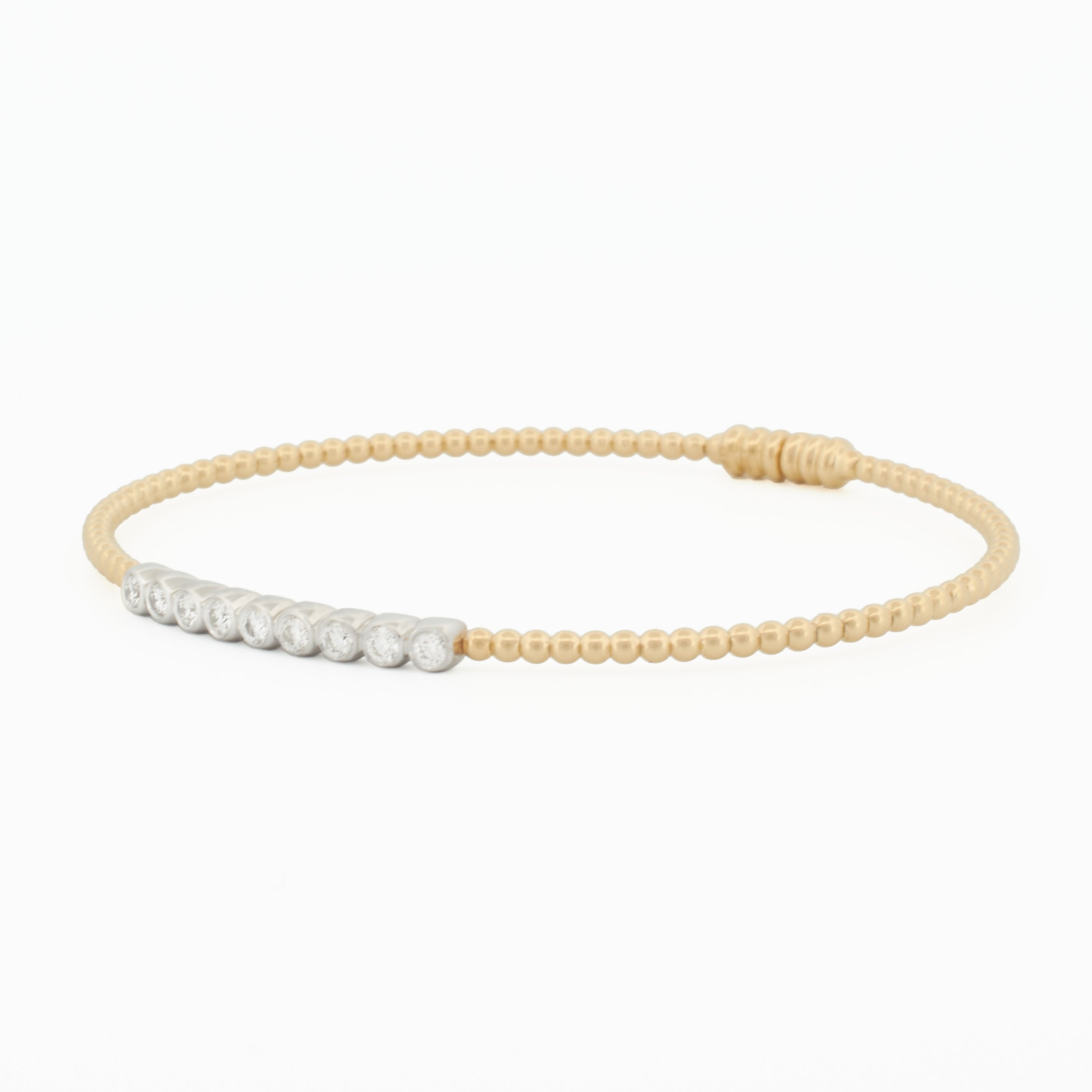 Gold Beaded Bangle with Linear Diamond Accents