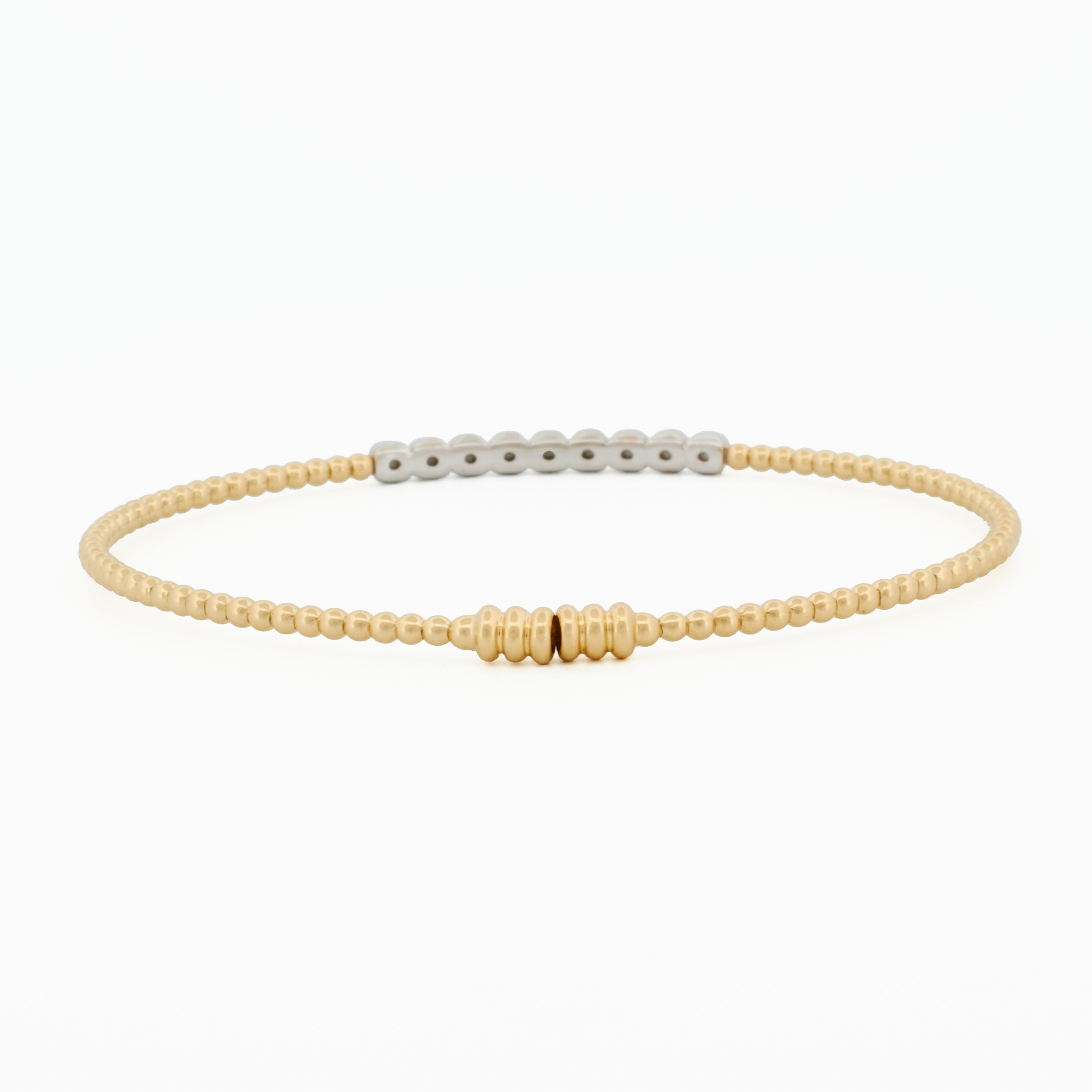 Gold Beaded Bangle with Linear Diamond Accents