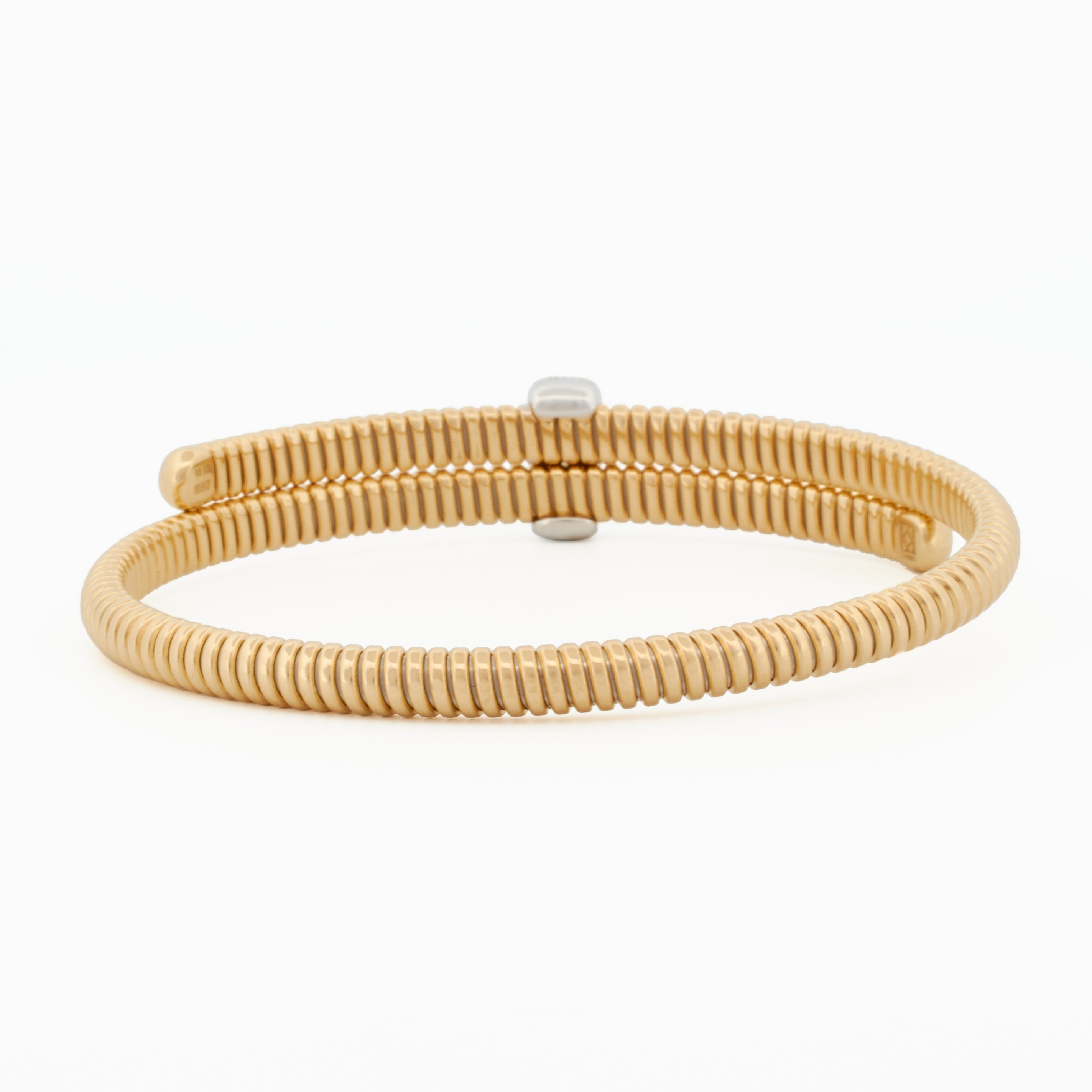 Gold Sliding Tubogas Bangle with Diamond Pavé Centerpiece