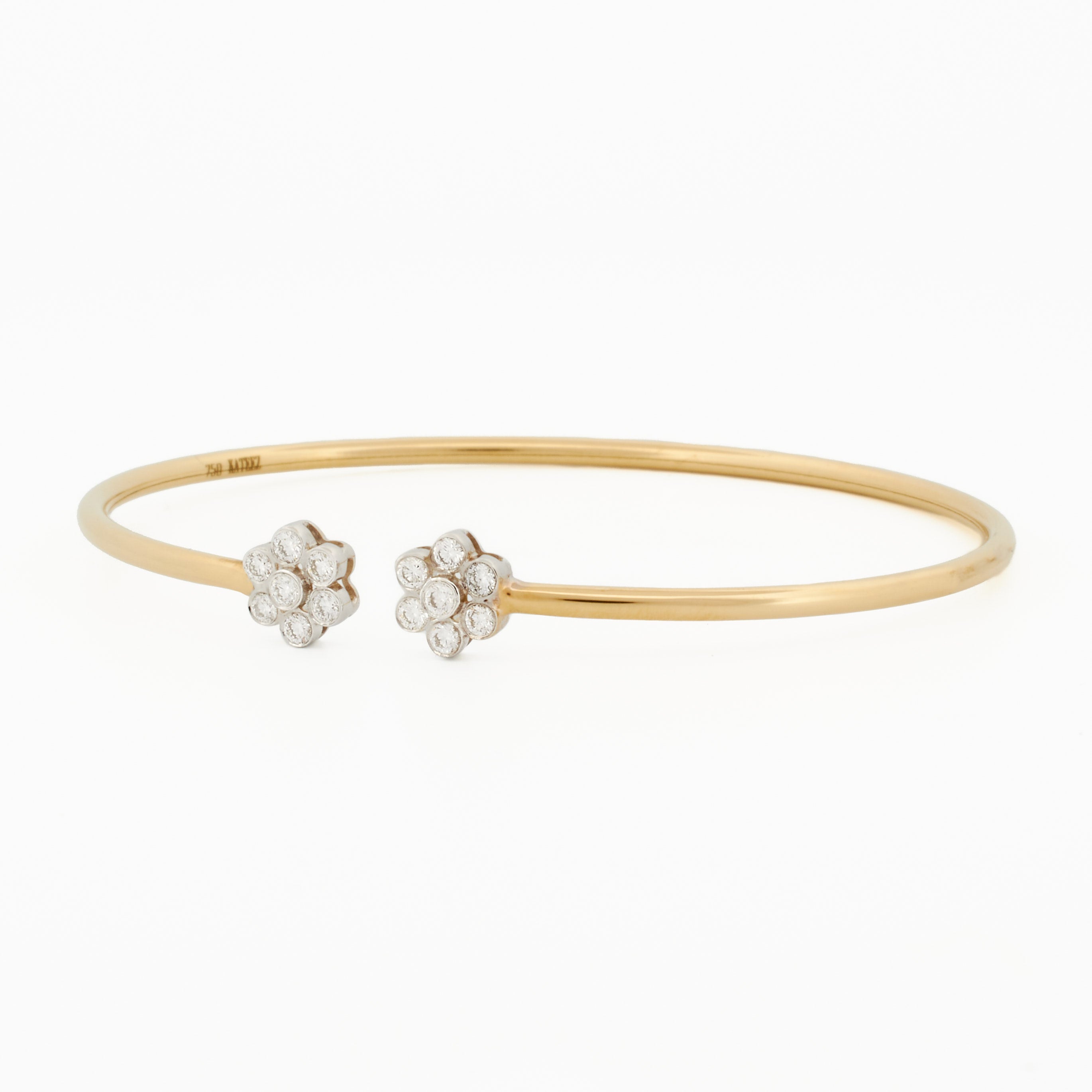 Open Cuff Bracelet Adorned with Diamond Flowers