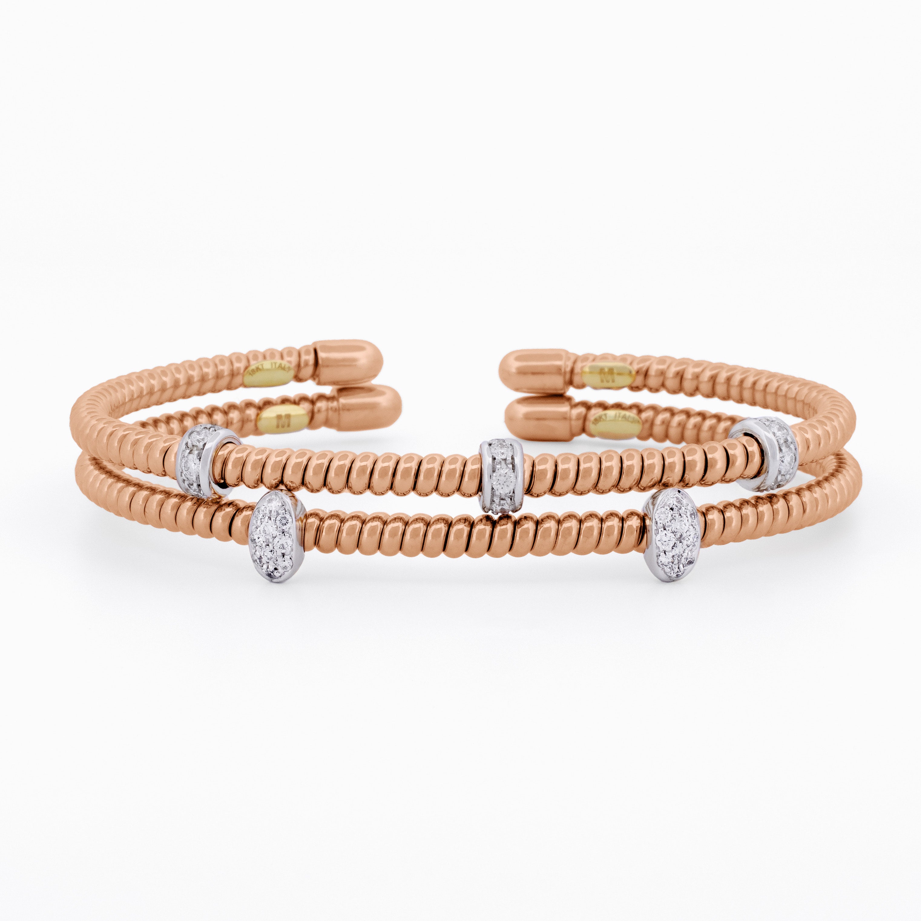 Open Coil Bangle with Three Diamond Accented Stations