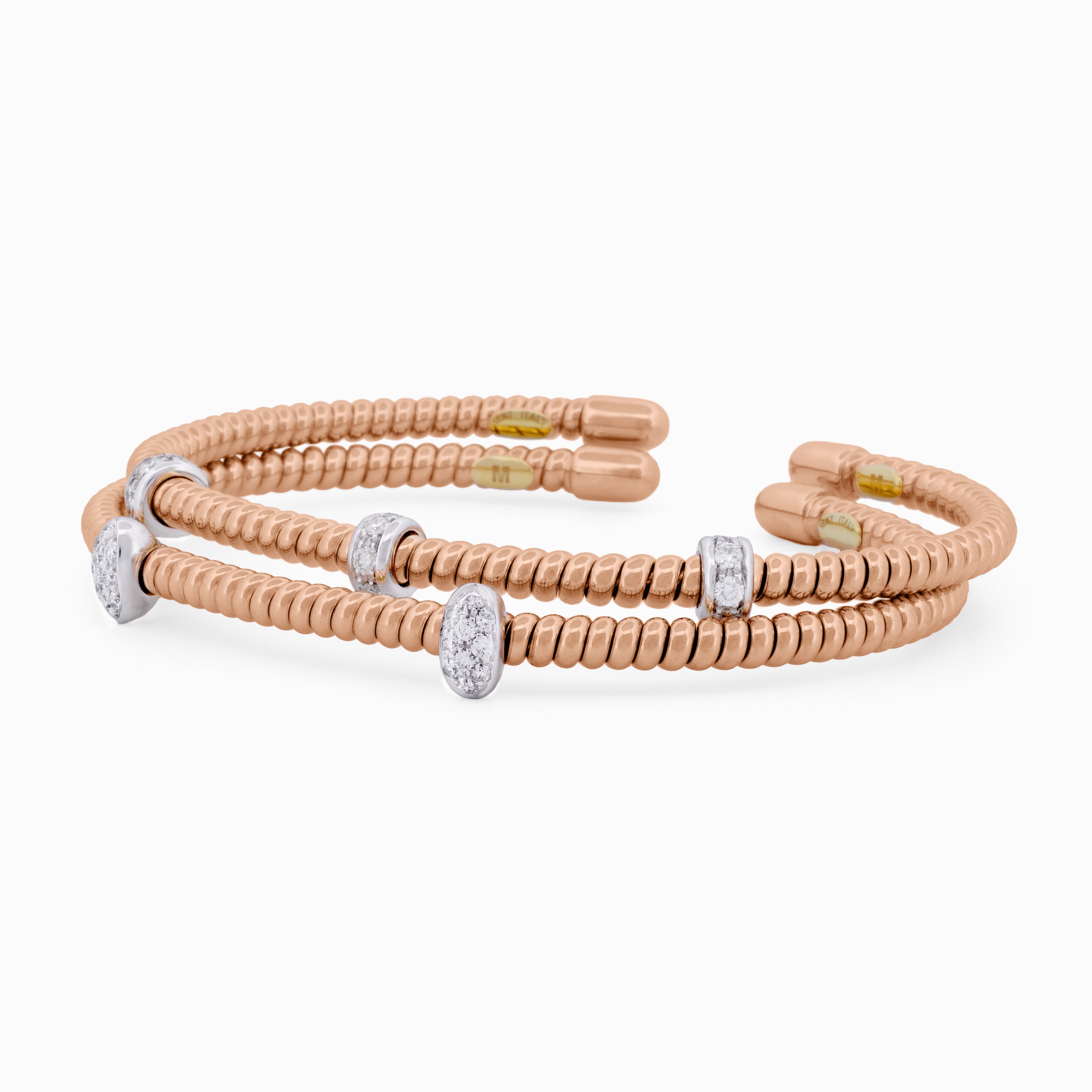 Open Coil Bangle with Three Diamond Accented Stations