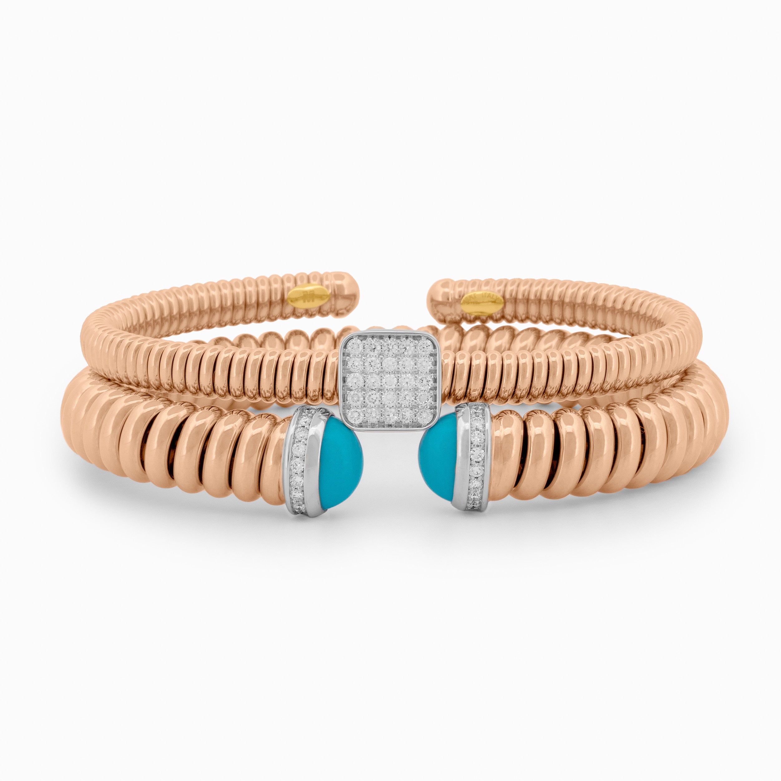 Gold Coil Bangle with Pavé Diamond Square
