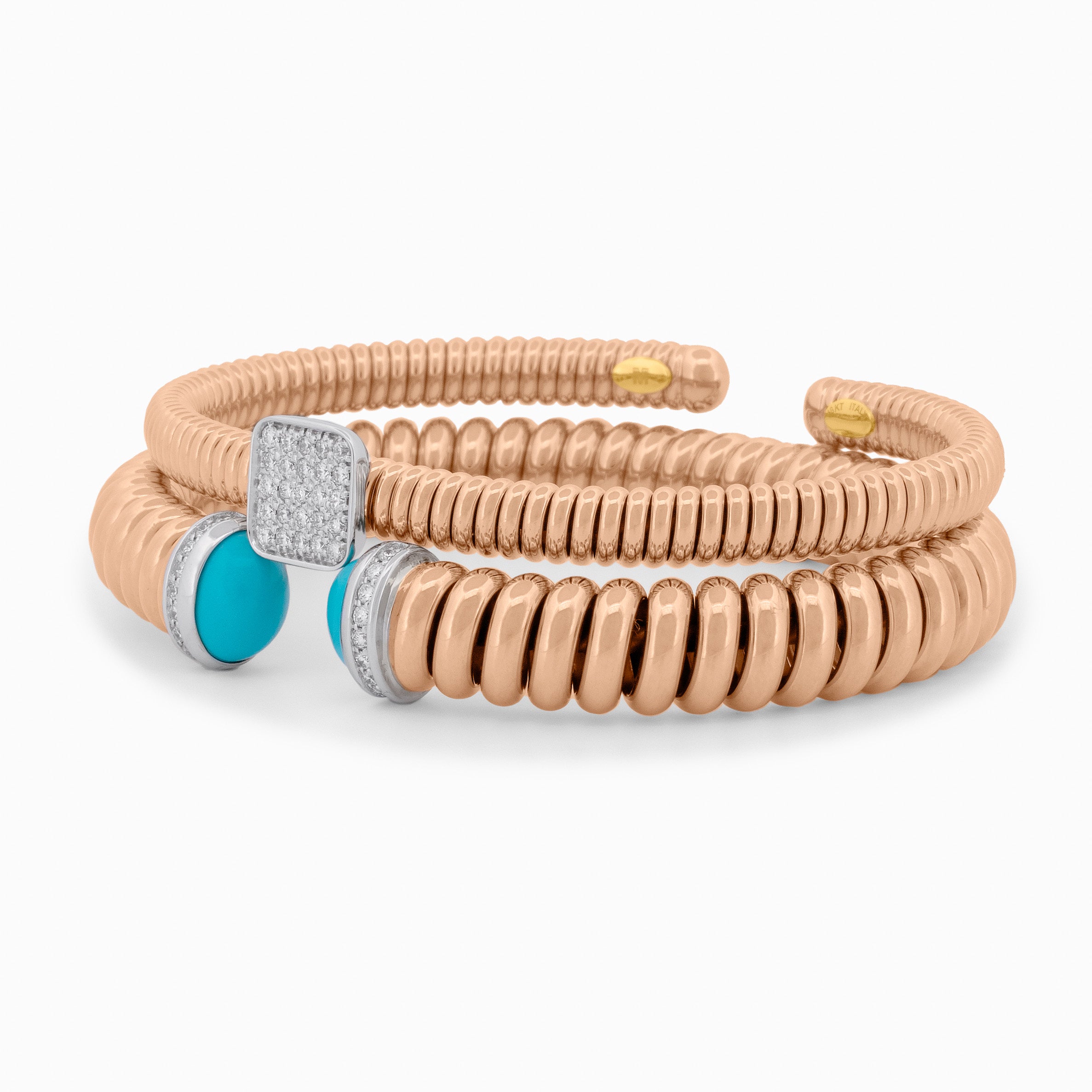 Gold Coil Bangle with Pavé Diamond Square