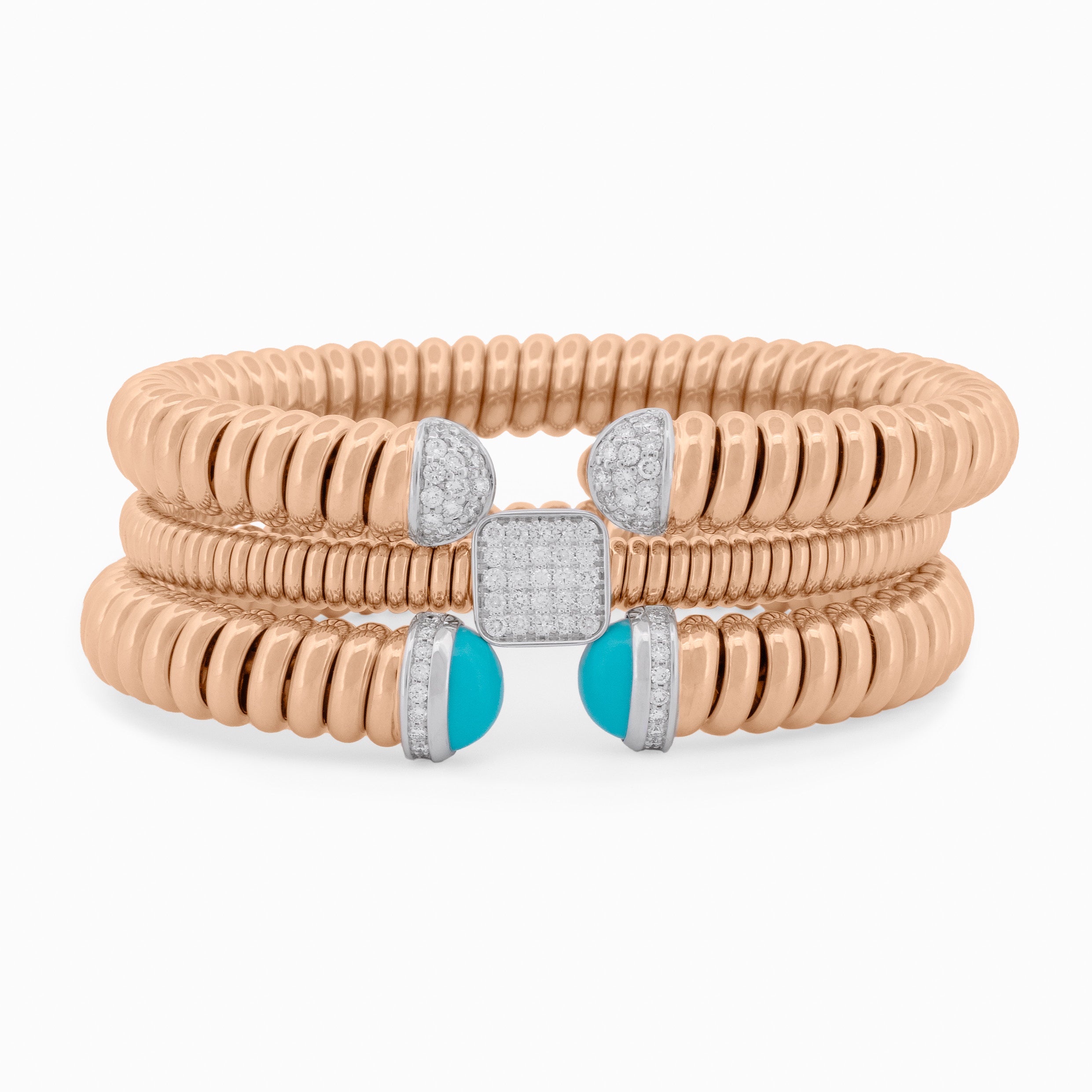 Gold Coil Bangle with Pavé Diamond Square