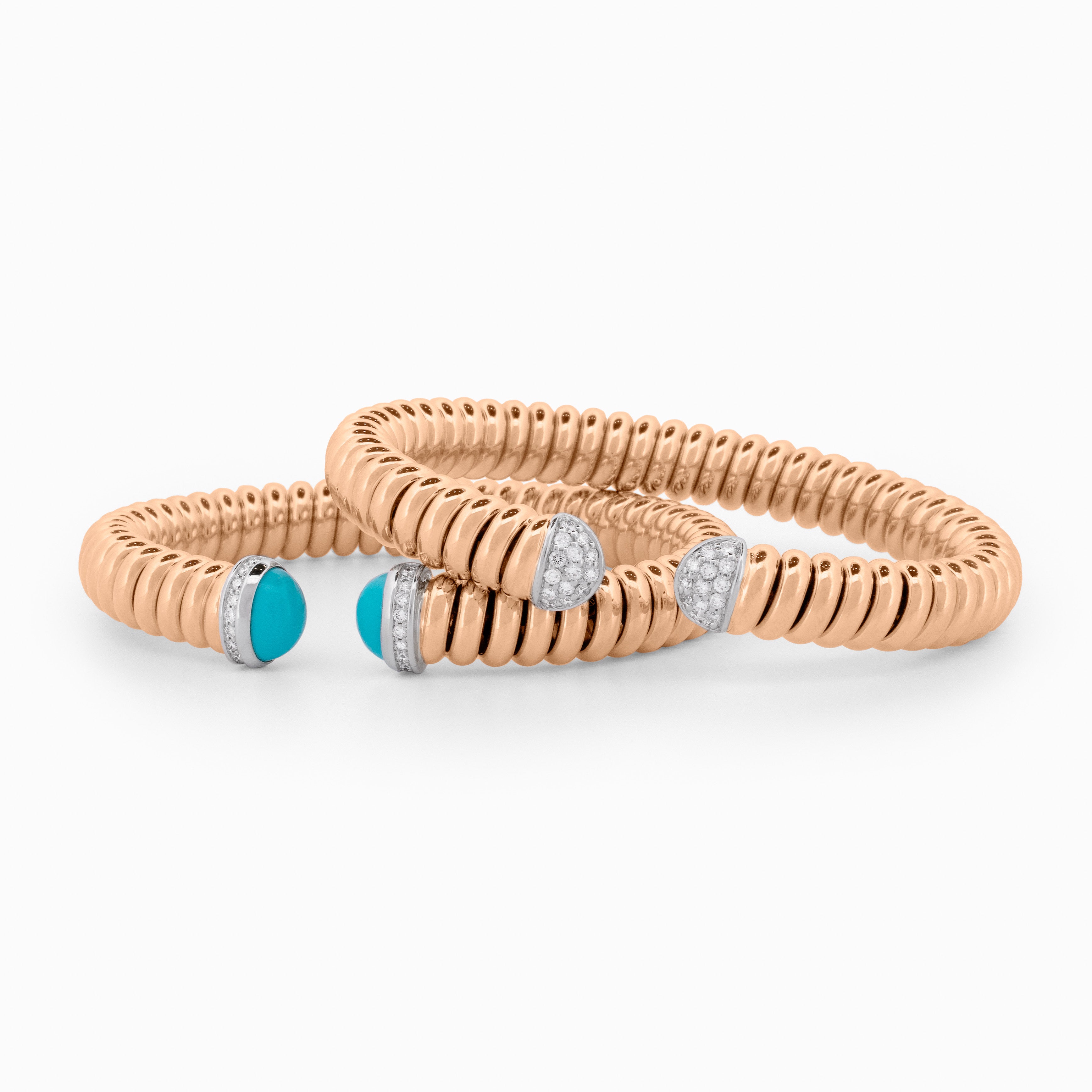 Bold Coil Bangle with Turquoise Cabochon and Diamonds