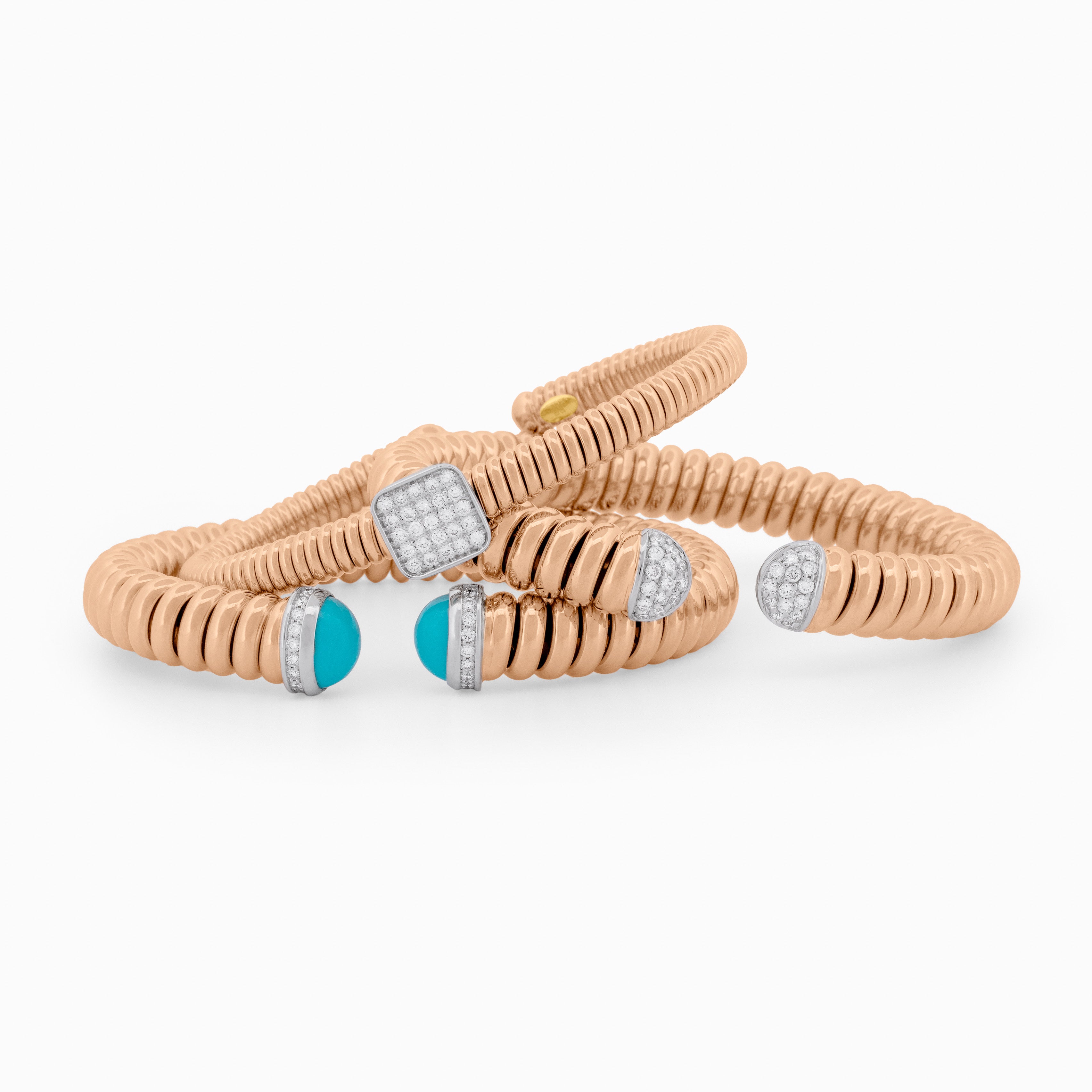 Bold Coil Bangle with Turquoise Cabochon and Diamonds