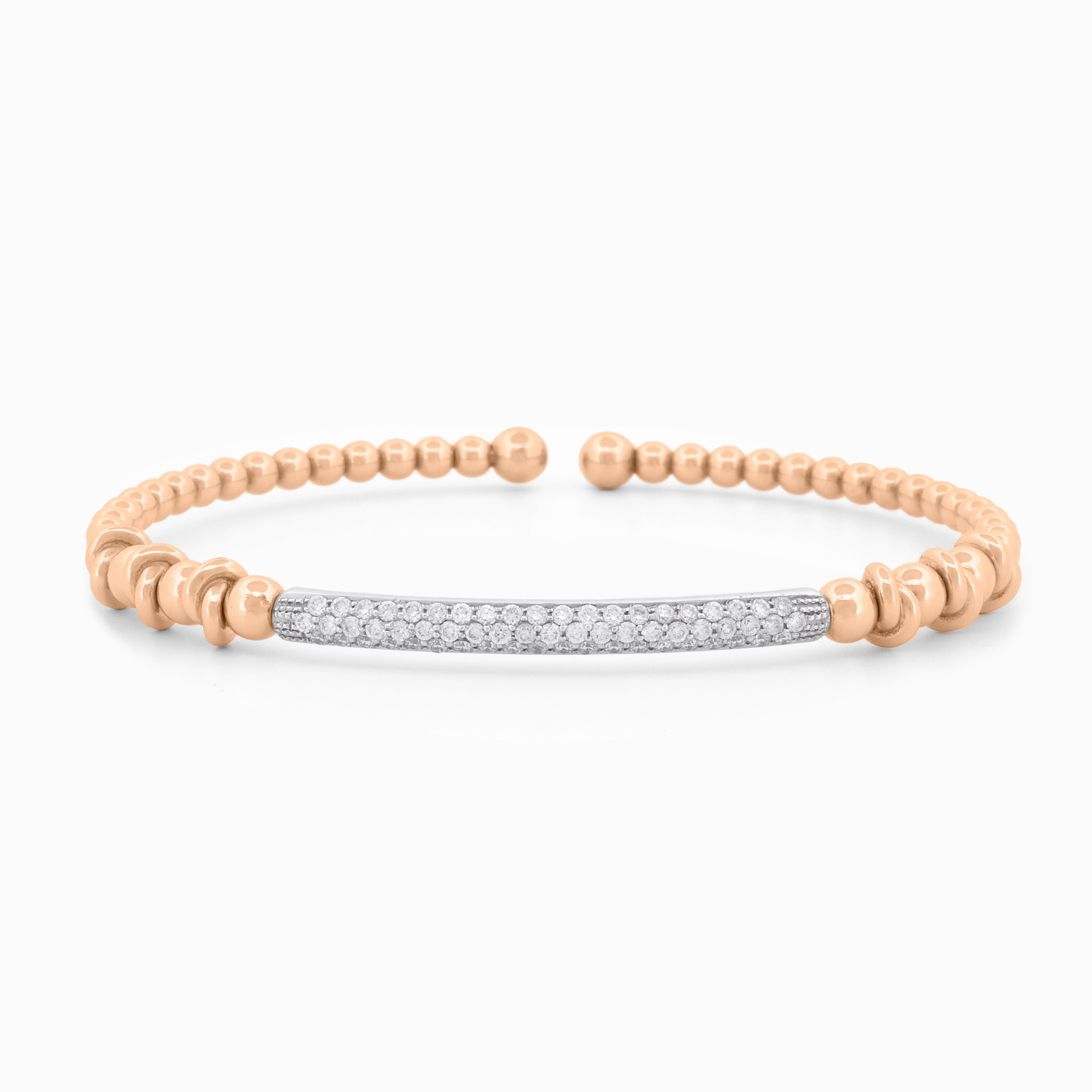 Flexible Gold Beaded Bangle with Pavé Diamond