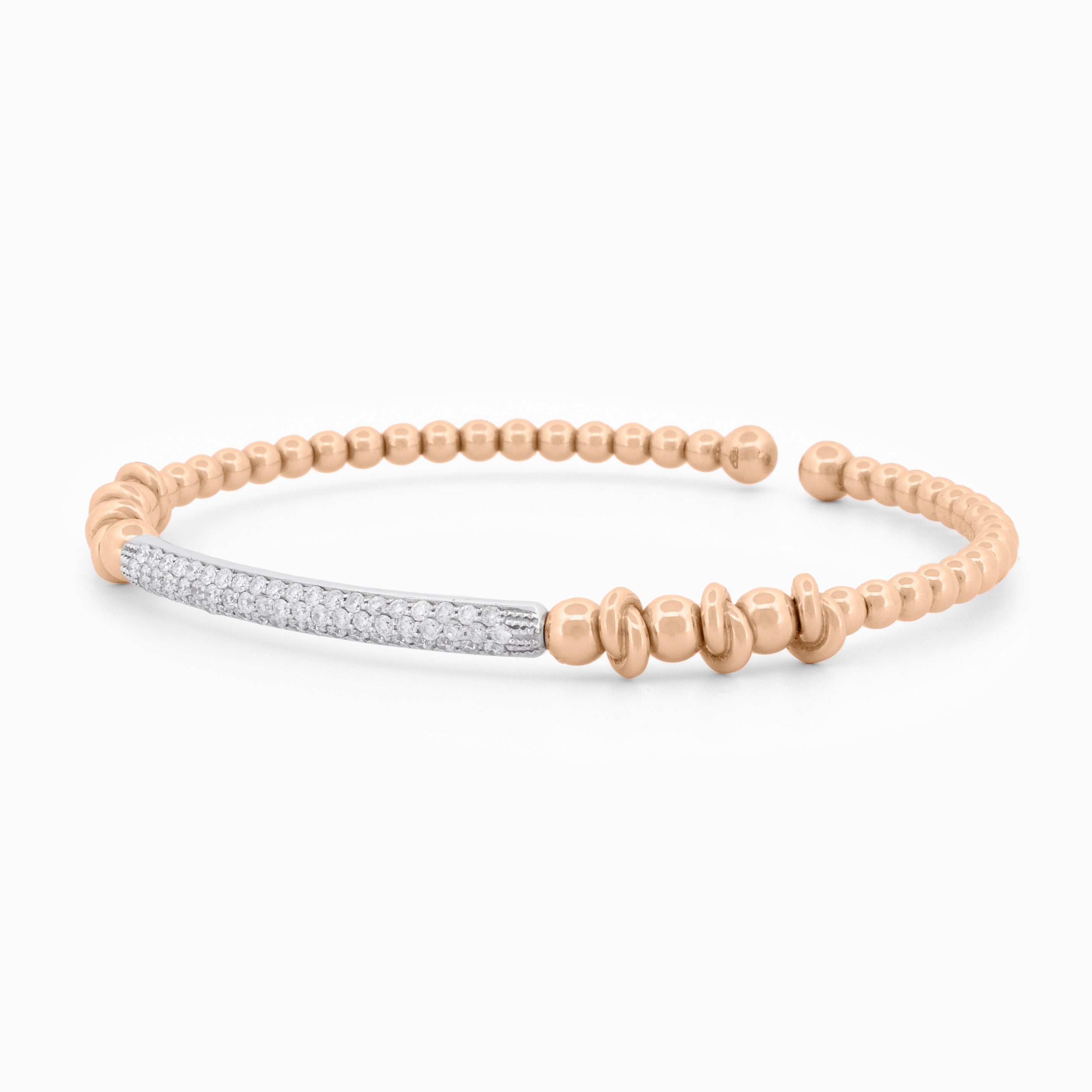 Flexible Gold Beaded Bangle with Pavé Diamond