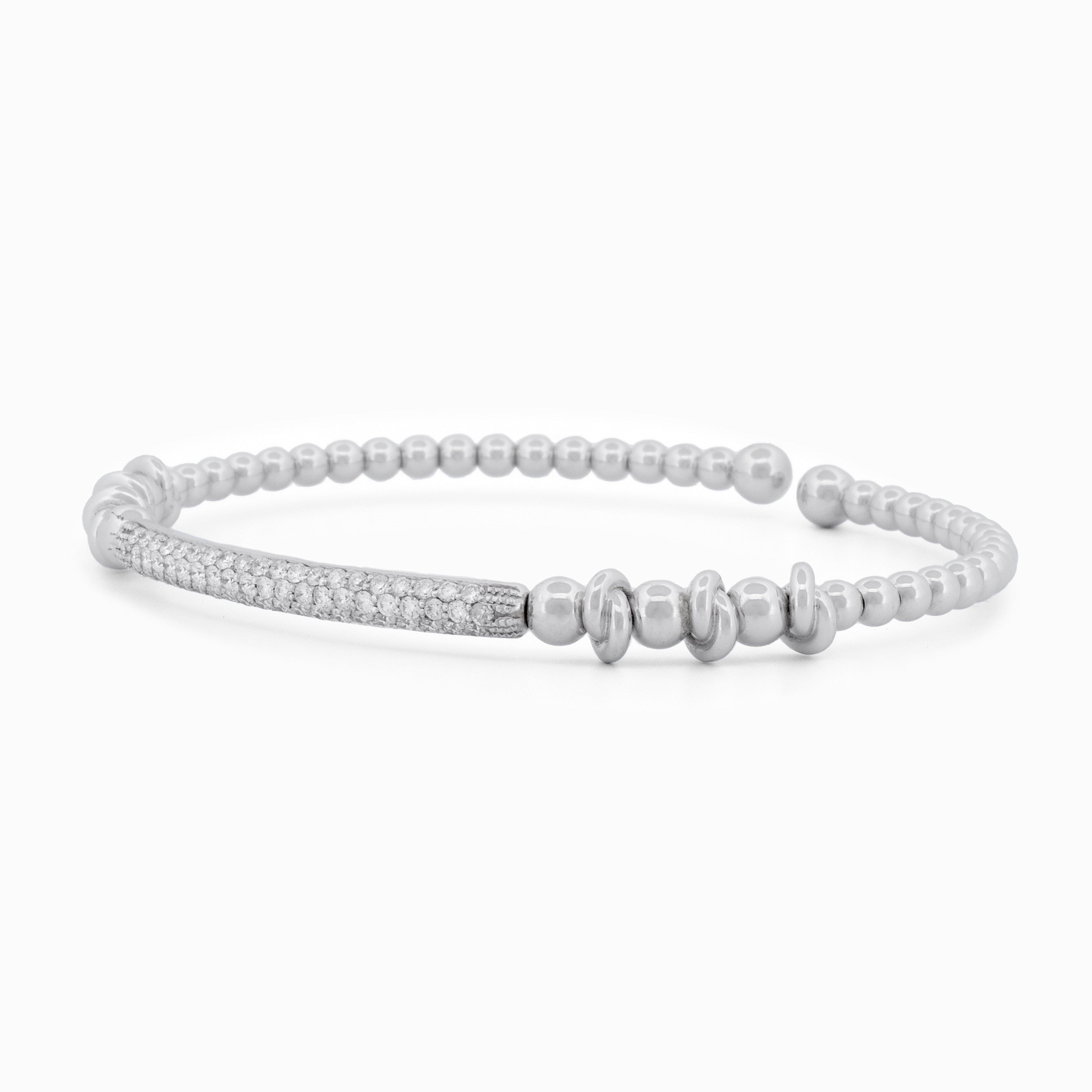 Flexible Gold Beaded Bangle with Pavé Diamond