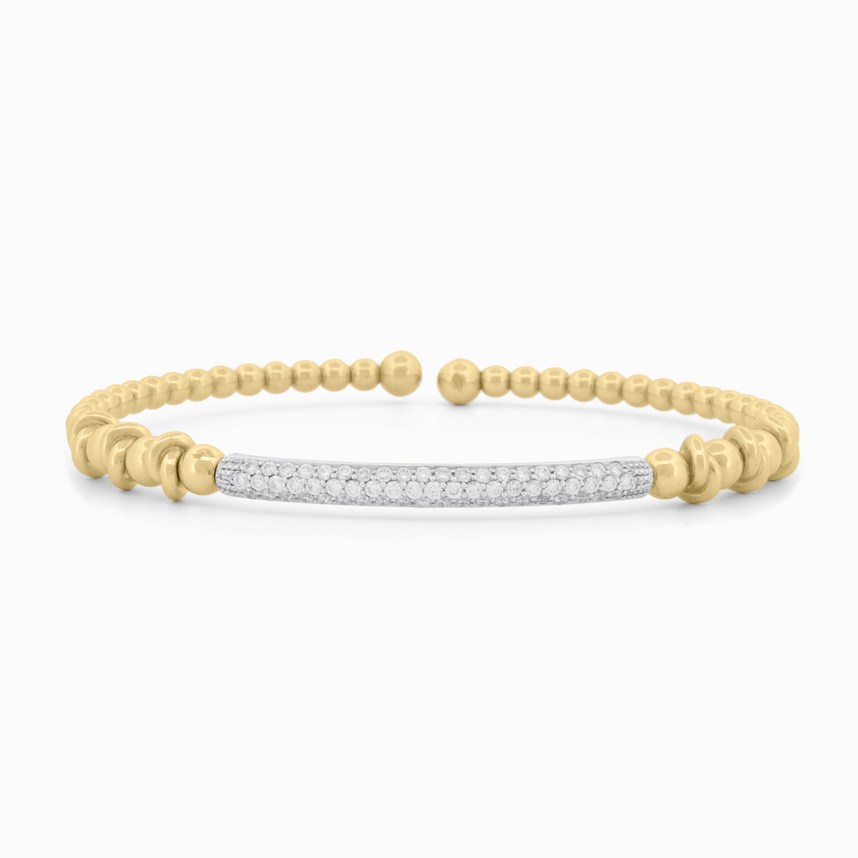 Flexible Gold Beaded Bangle with Pavé Diamond