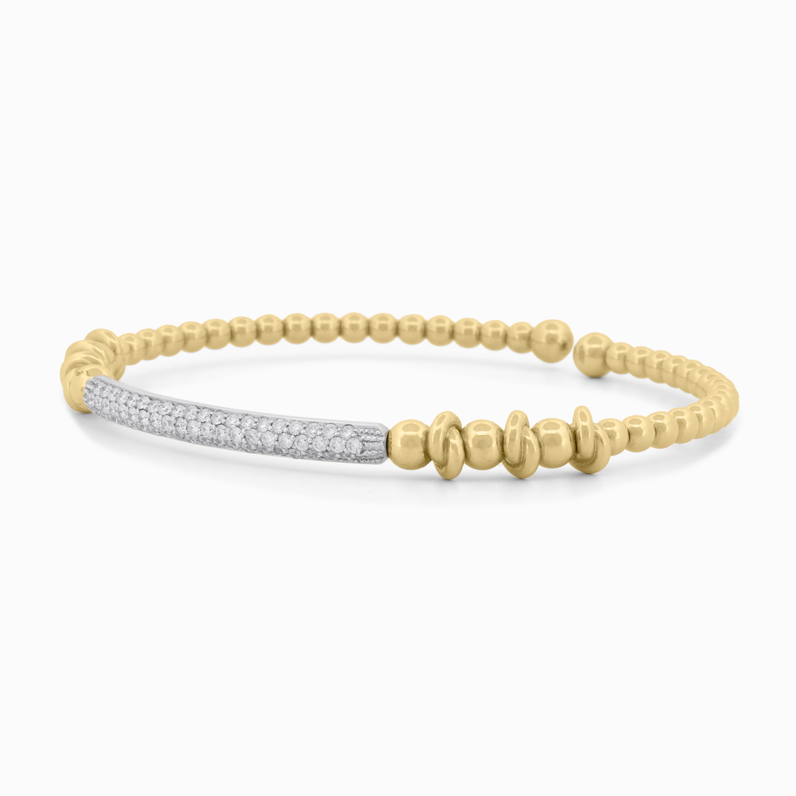 Flexible Gold Beaded Bangle with Pavé Diamond