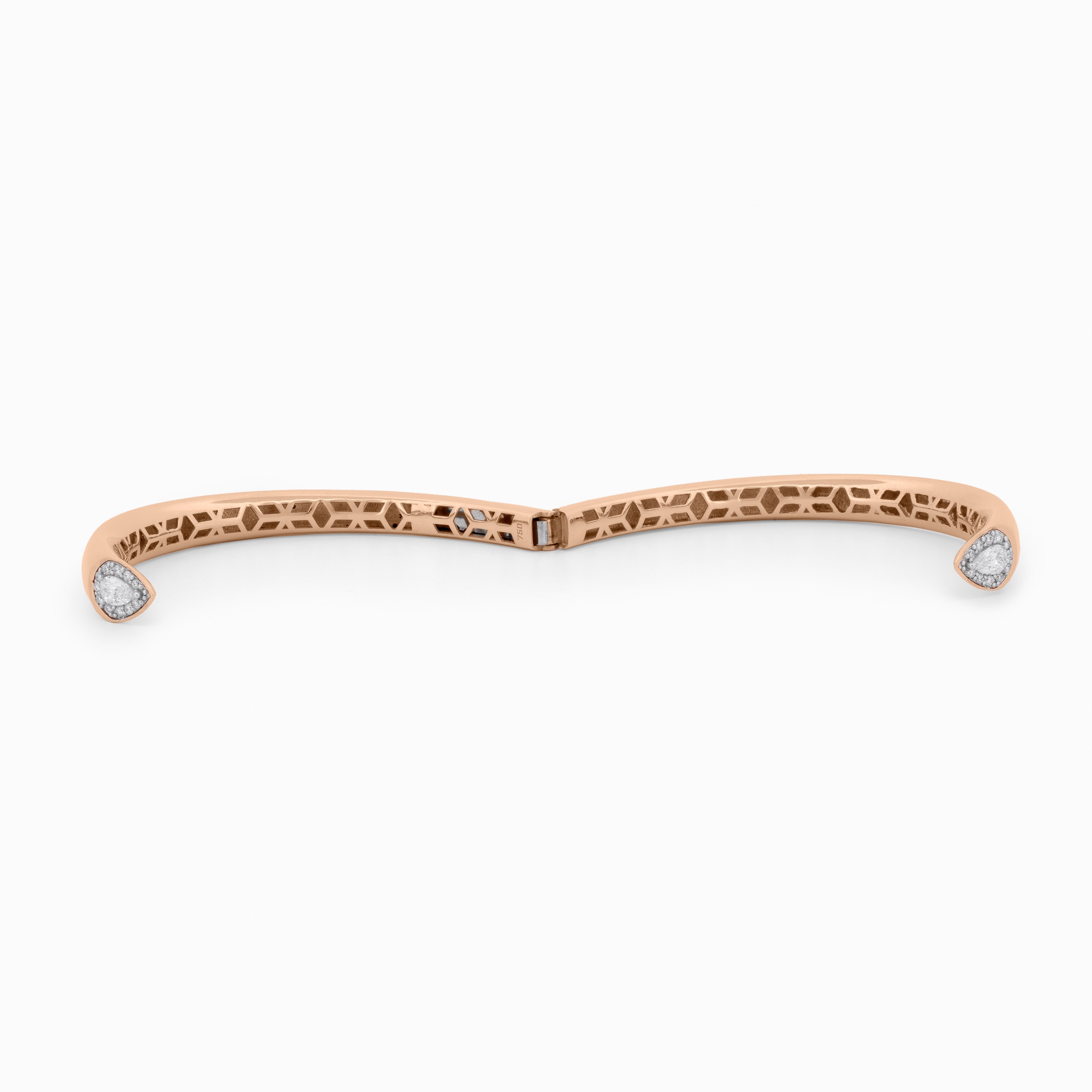 Smooth Gold Cuff Bangle with Pear Shape Diamonds