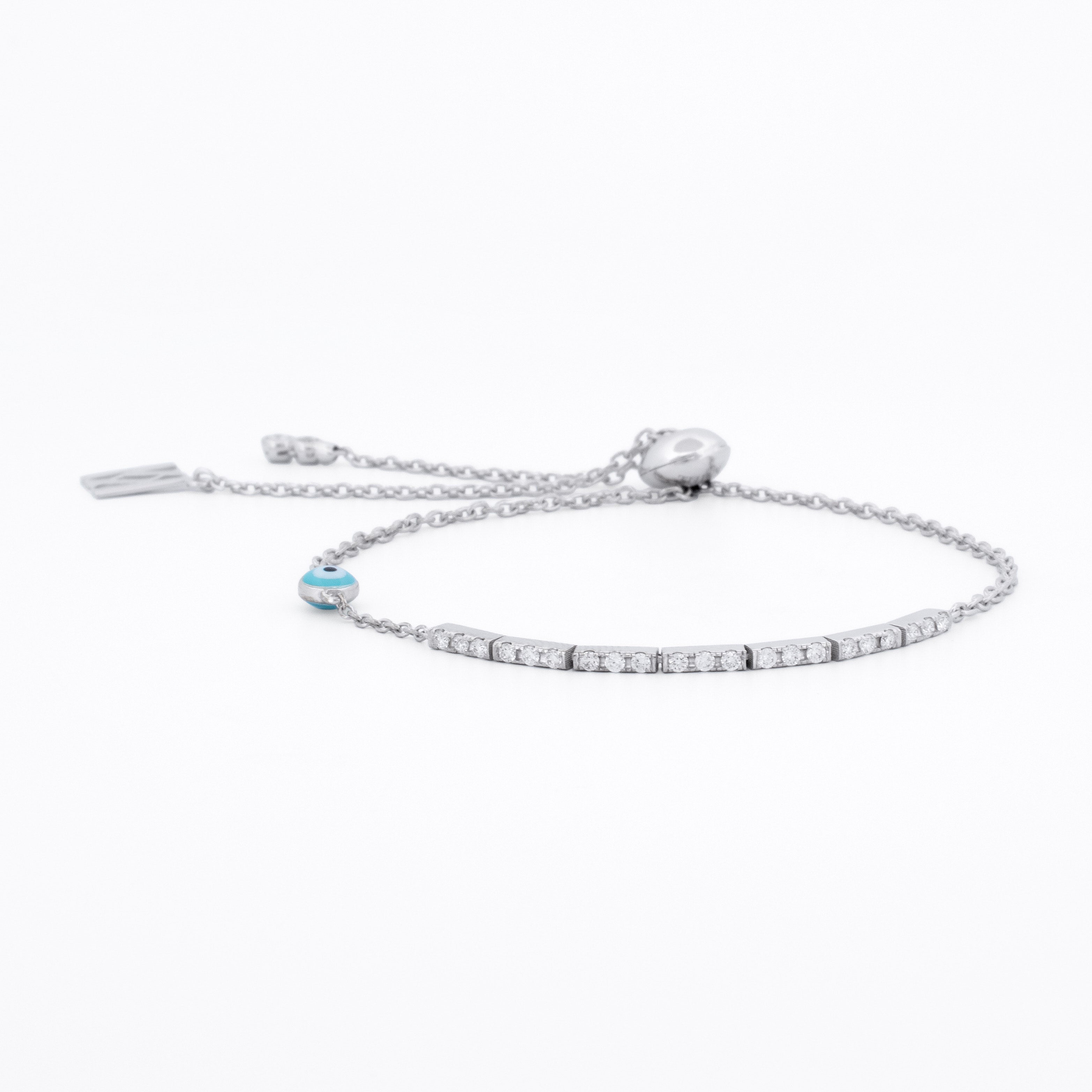 Gold Adjustable Bracelet with Diamond Links and Evil Eye