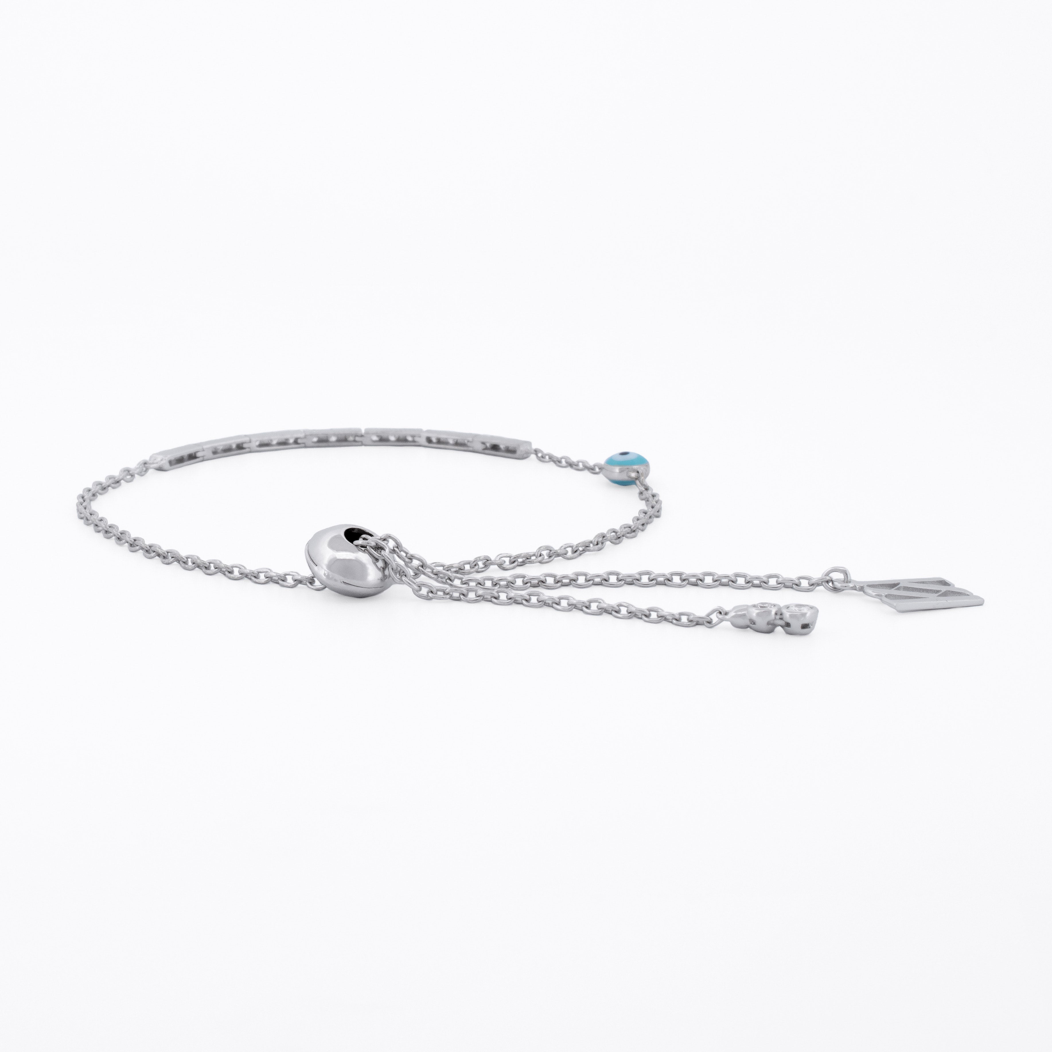 Gold Adjustable Bracelet with Diamond Links and Evil Eye