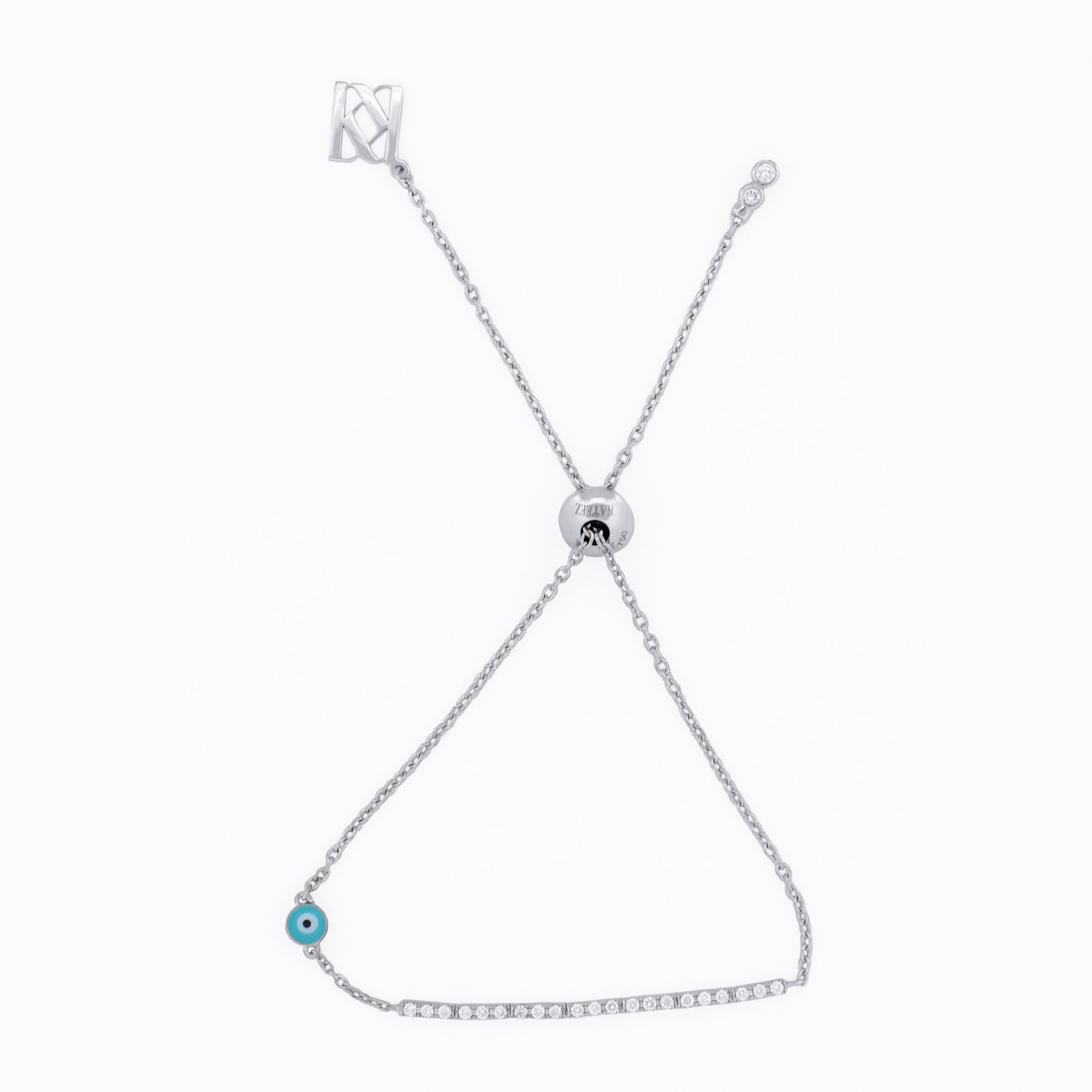 Gold Adjustable Bracelet with Diamond Links and Evil Eye