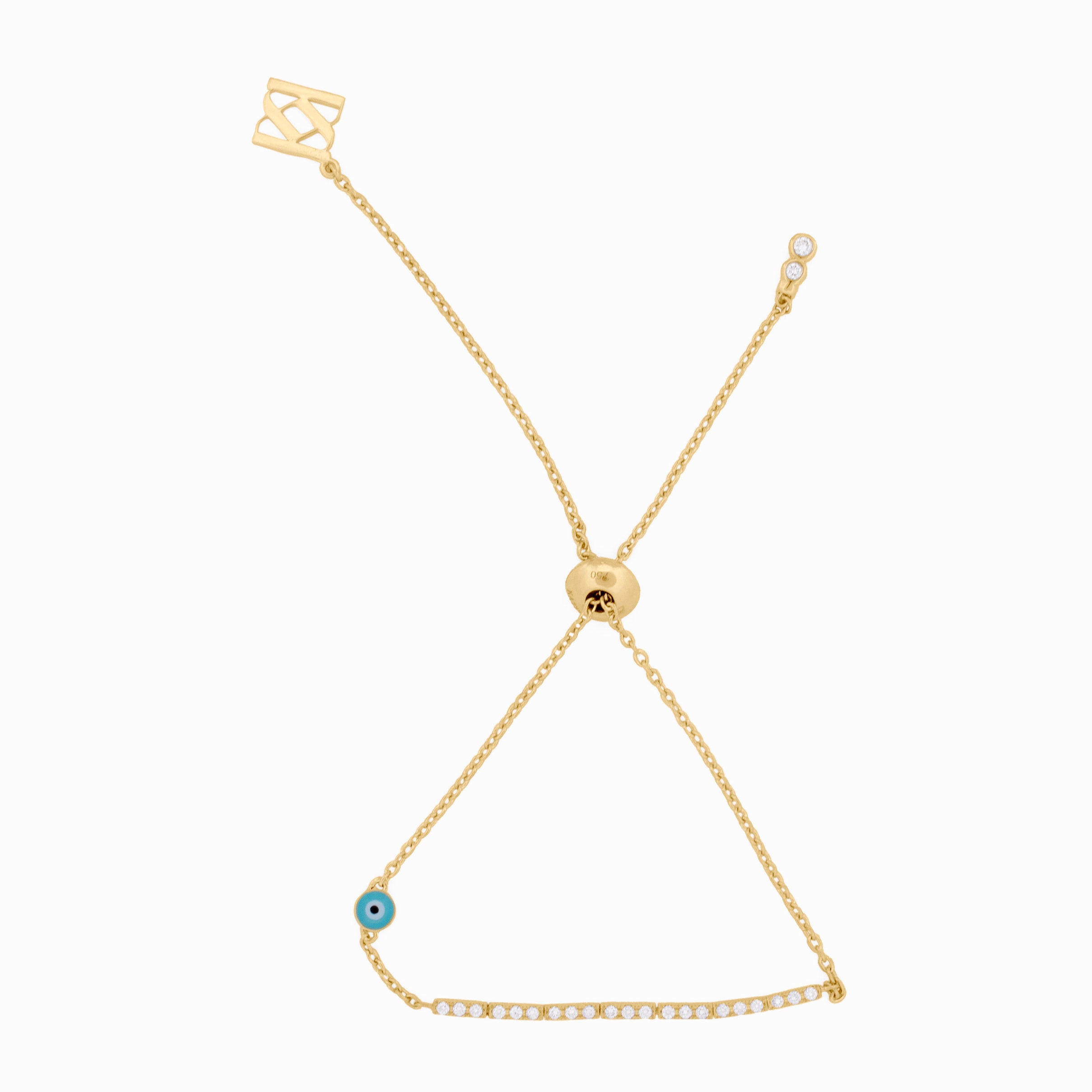 Gold Adjustable Bracelet with Diamond Links and Evil Eye