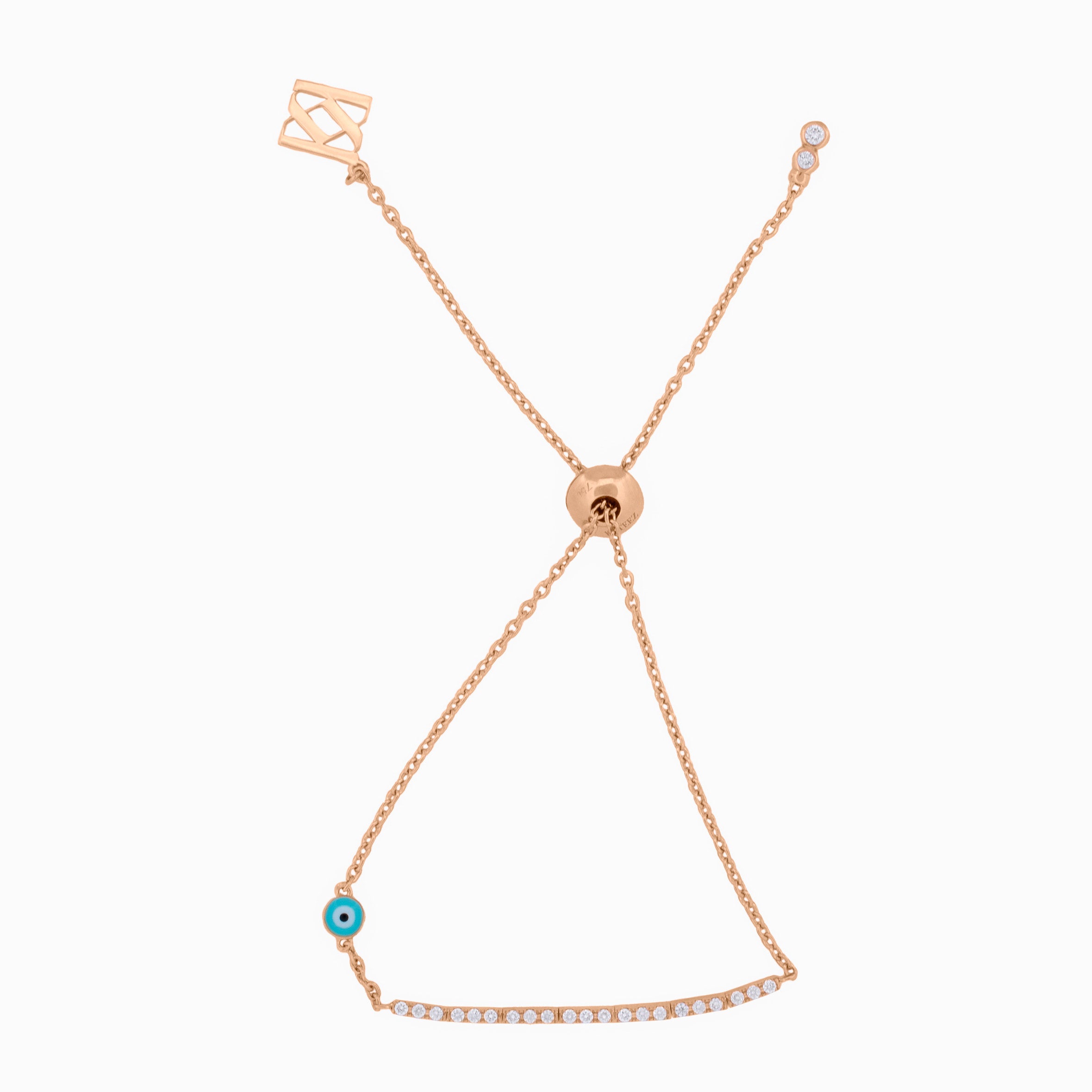 Gold Adjustable Bracelet with Diamond Links and Evil Eye