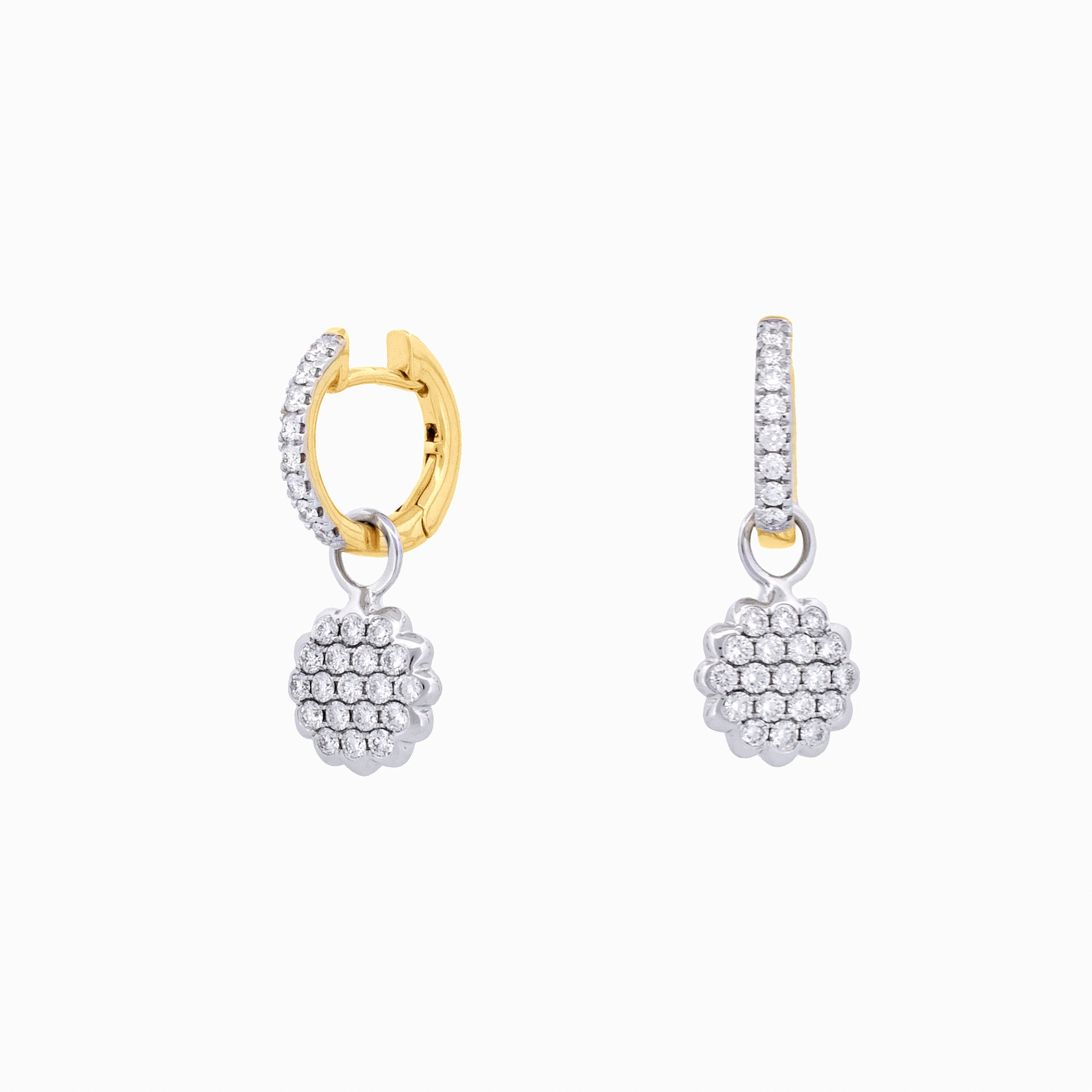 Two-Tone Huggie Earrings with Diamond Cluster Drops