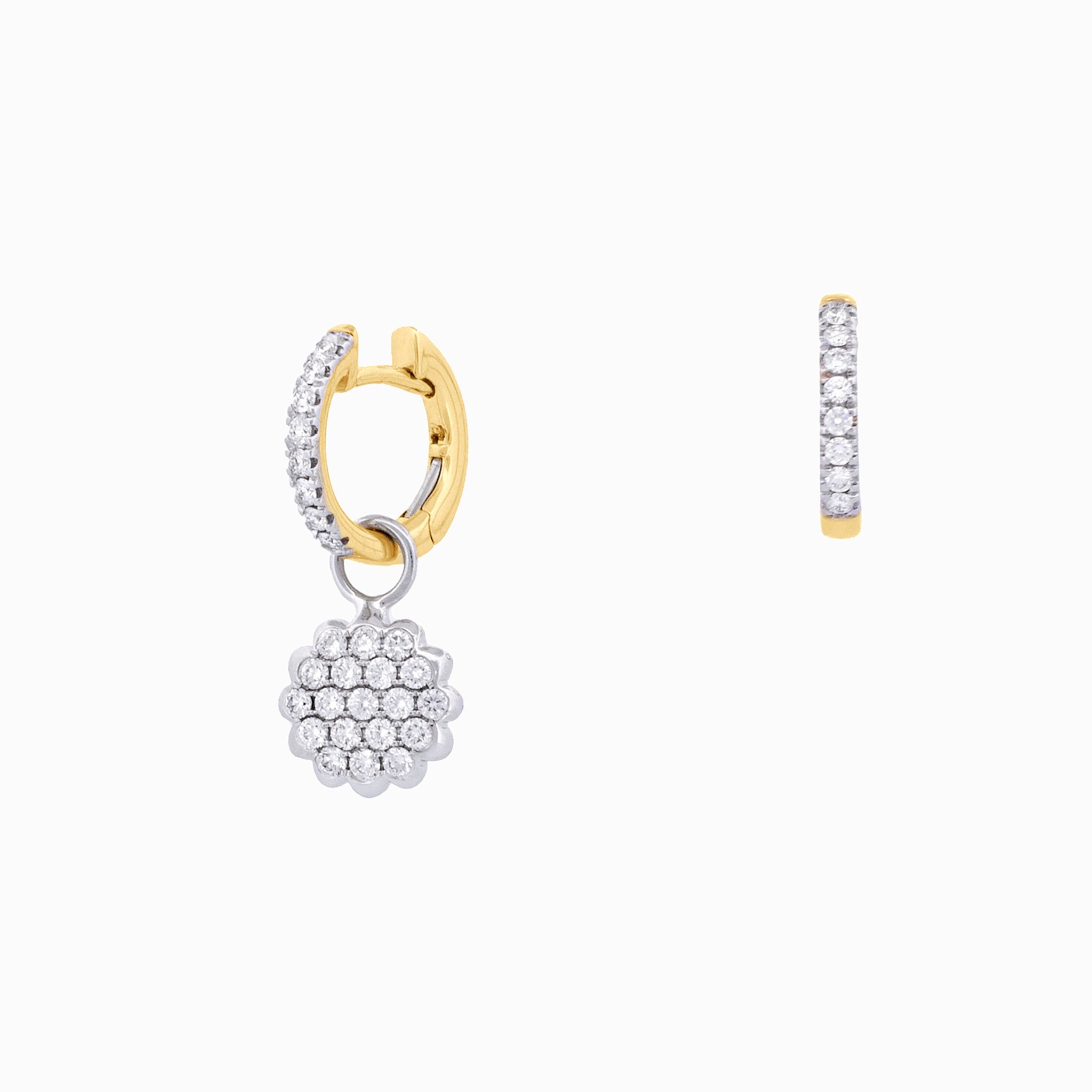 Two-Tone Huggie Earrings with Diamond Cluster Drops