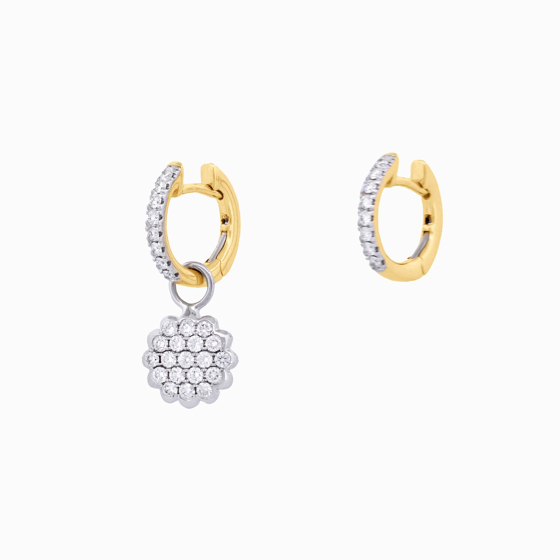 Two-Tone Huggie Earrings with Diamond Cluster Drops