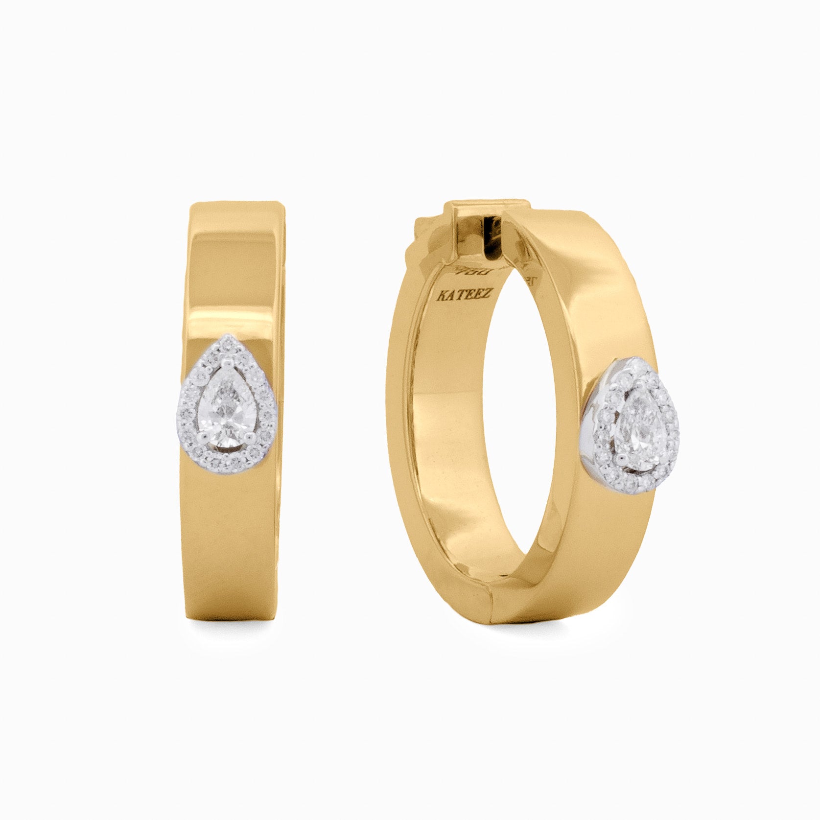 Gold Hoop Earrings with Pear-Shaped Diamond Accents
