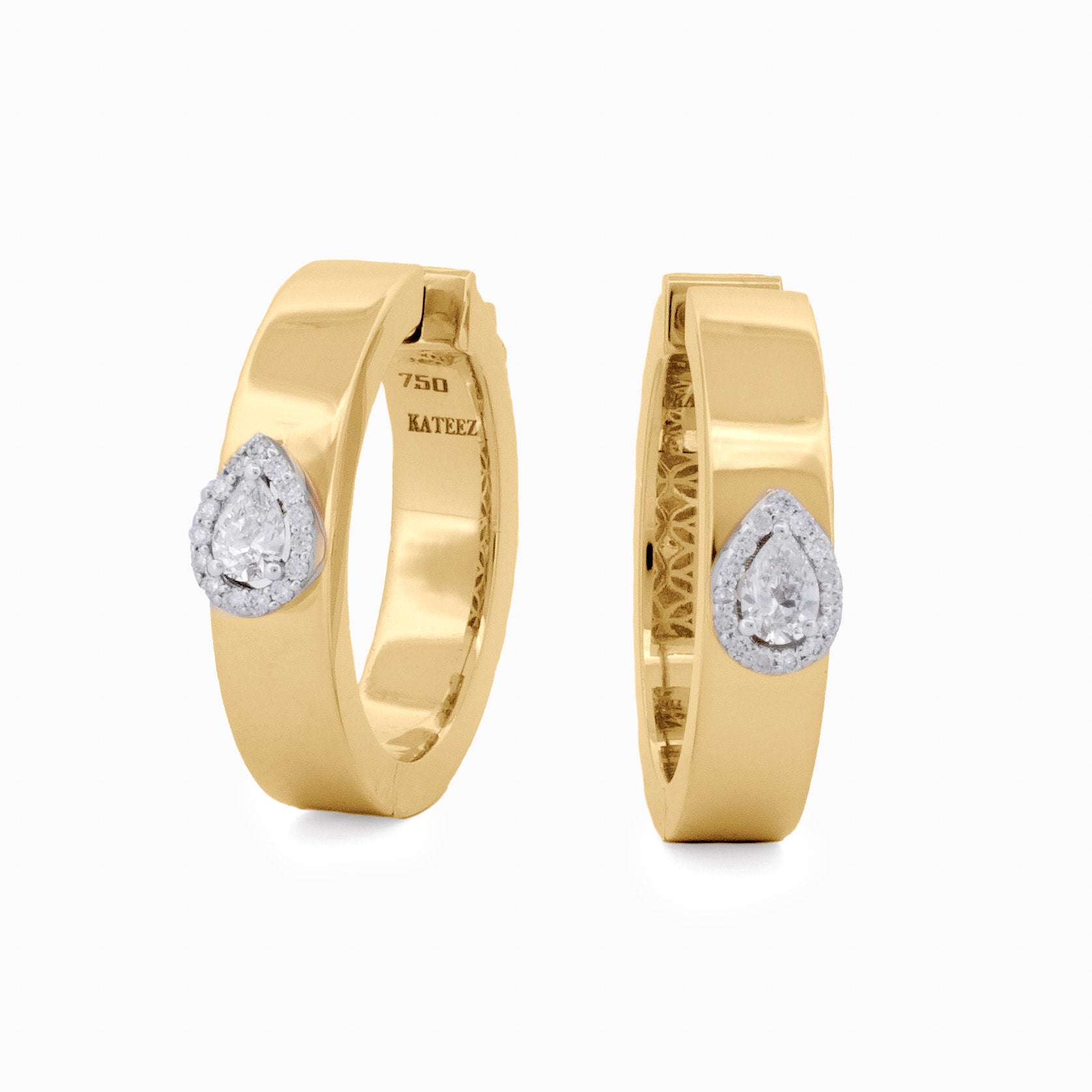 Gold Hoop Earrings with Pear-Shaped Diamond Accents